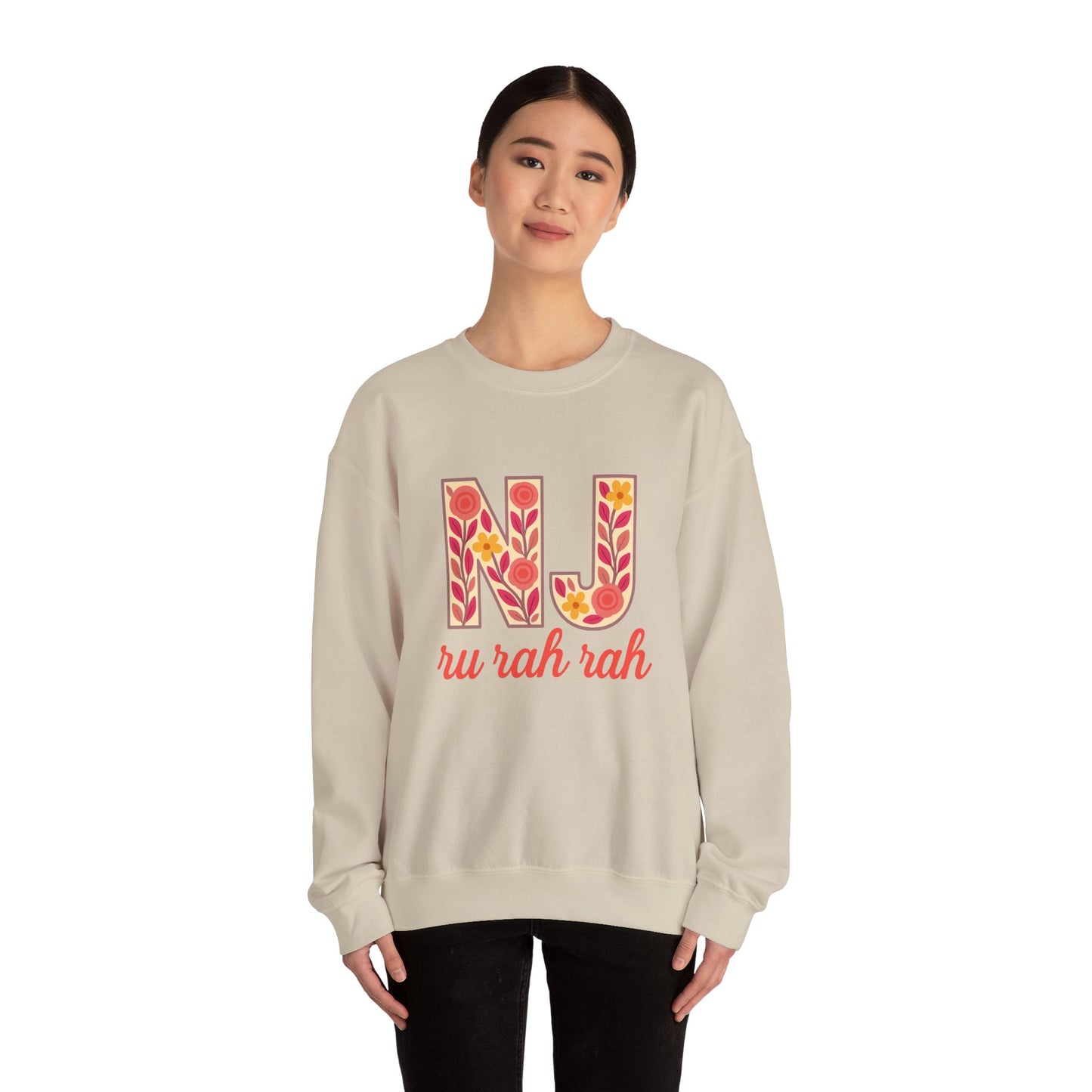 NJ Floral Pattern Crewneck Sweatshirt, Cozy Jersey, Casual Layer, Unique Gift, Fall Fashion, Unisex Apparel