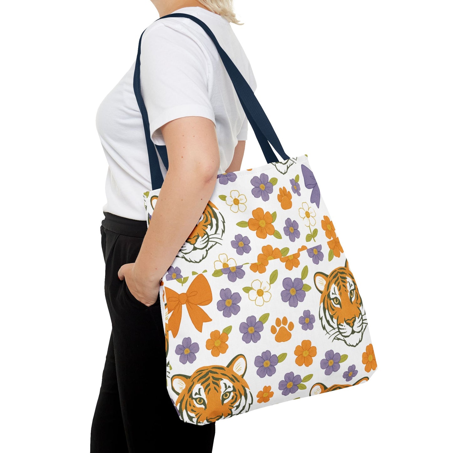 Whimsical Tiger Floral Tote Bag - Clemson Fan Gift, Graduation Gift, Alumni Gift, Cute Eco-Friendly Shopping Bag, Beach Bag, Gift for Animal Lovers, Spring & Summer Accessory
