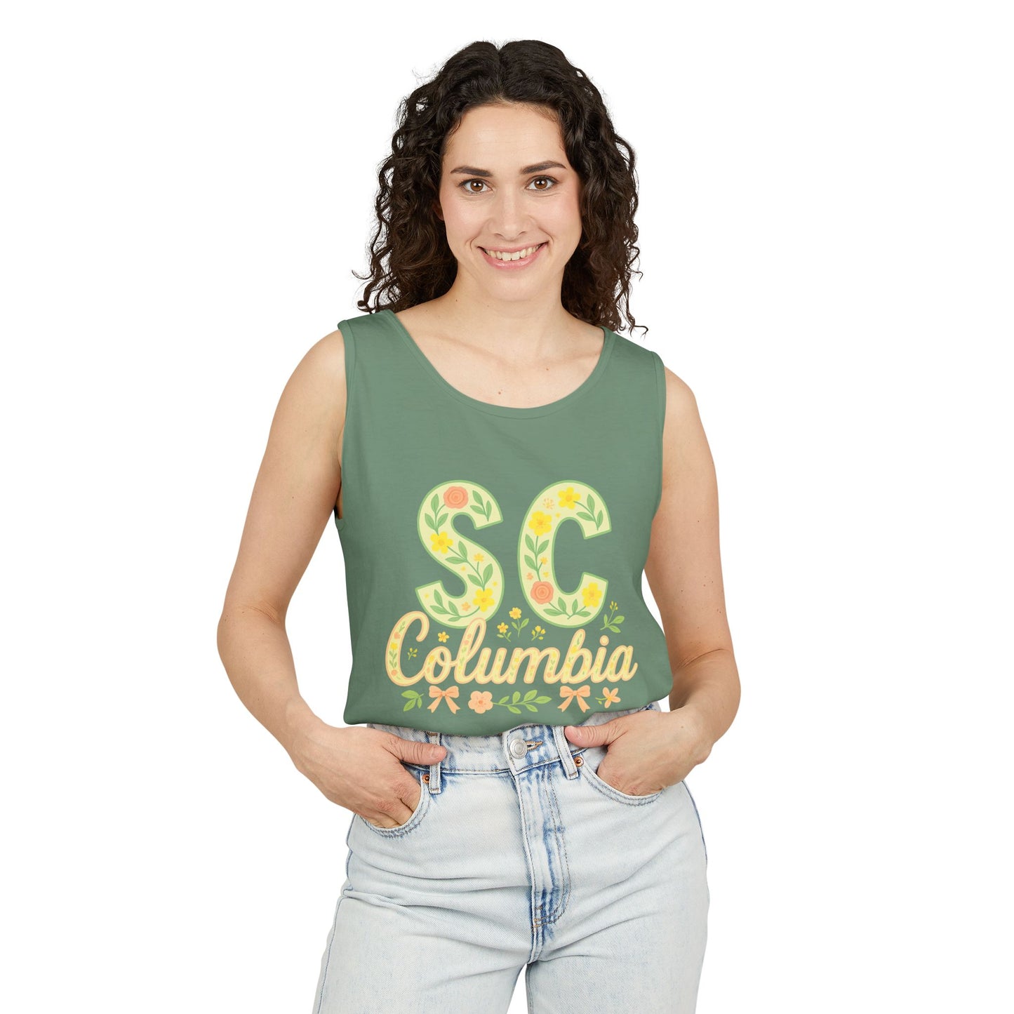SC Columbia Floral Tank Top, Summer Tee, Beachwear, Vacation Clothes, Gift for Her, Casual Outfit, Comfort Colors, Graduation Gift