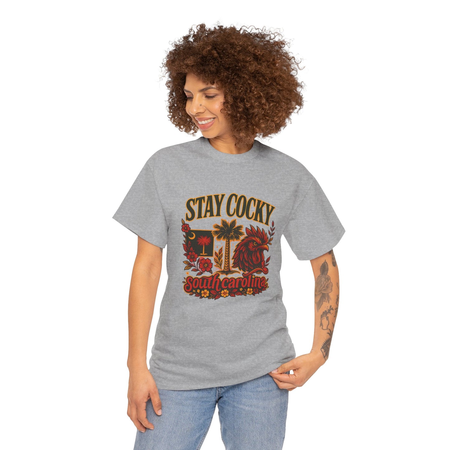 Stay Cocky Unisex Heavy Cotton Tee, Casual Graphic Tee, South Carolina Pride Shirt, Fun Vacation Wear, Perfect Gift for Gamecocks Fans