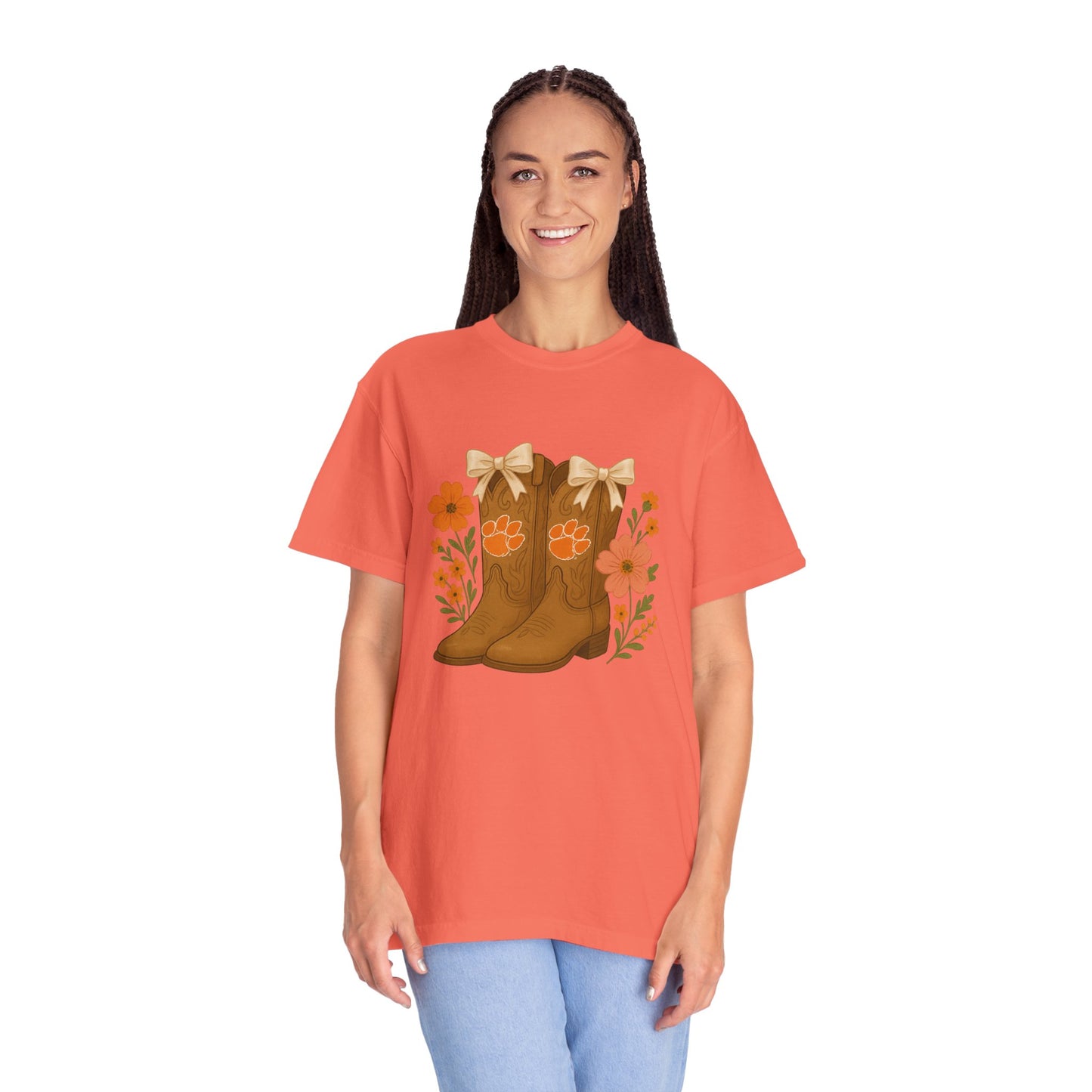 Cowgirl Boots Floral T-Shirt, Go Tigers Game Day, Comfort Colors