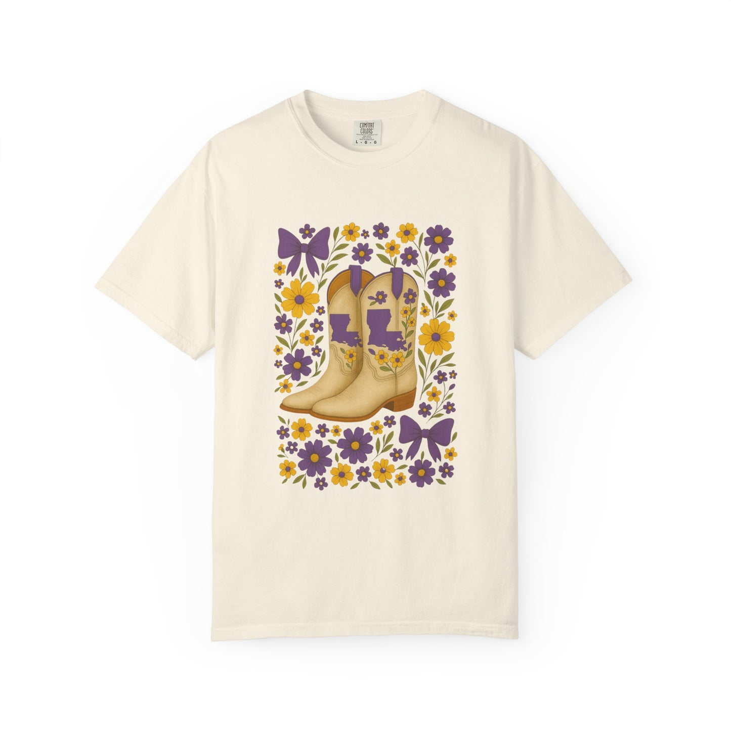 T-Shirt - Western Floral Boot T-Shirt, Vintage Graphic Shirt, Gift for Cowgirl, LSU Tigers, Louisiana Game Day