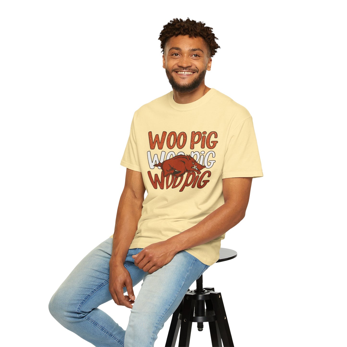 Woo Pig Garment-Dyed T-Shirt, Unisex Tee, Arkansas Pride Shirt, Casual Everyday Wear, College Game Day Tee, Fun Graphic Tee