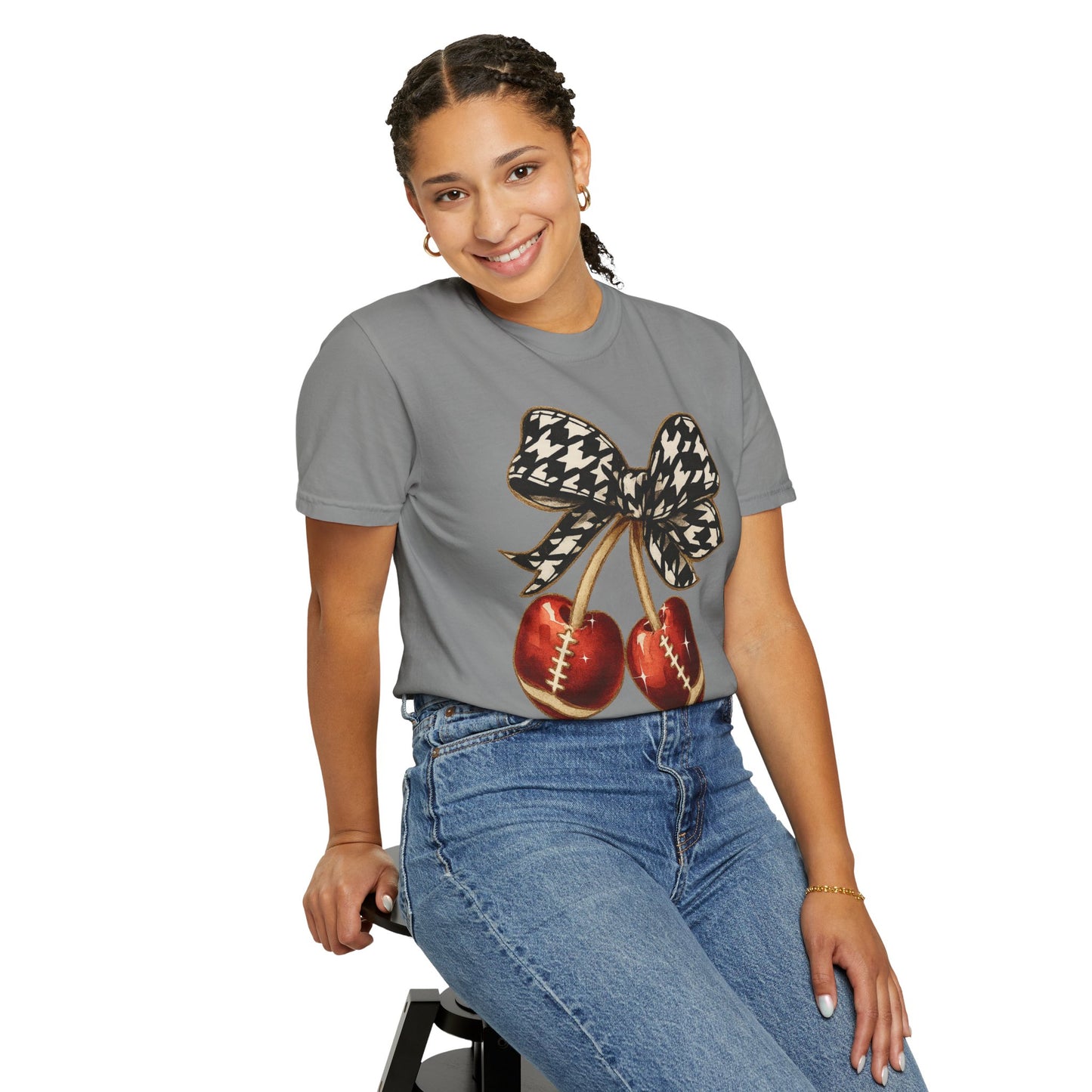 Houndstooth Bow Unisex Tee for Sports Lovers | Garment-Dyed T-shirt