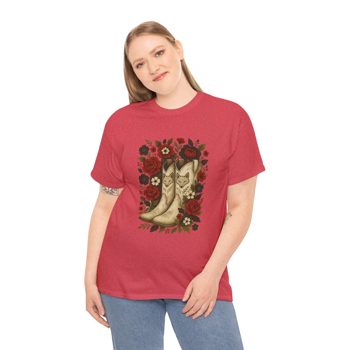 AR State Red Wolves Vintage Floral Cowboy Boots Tee