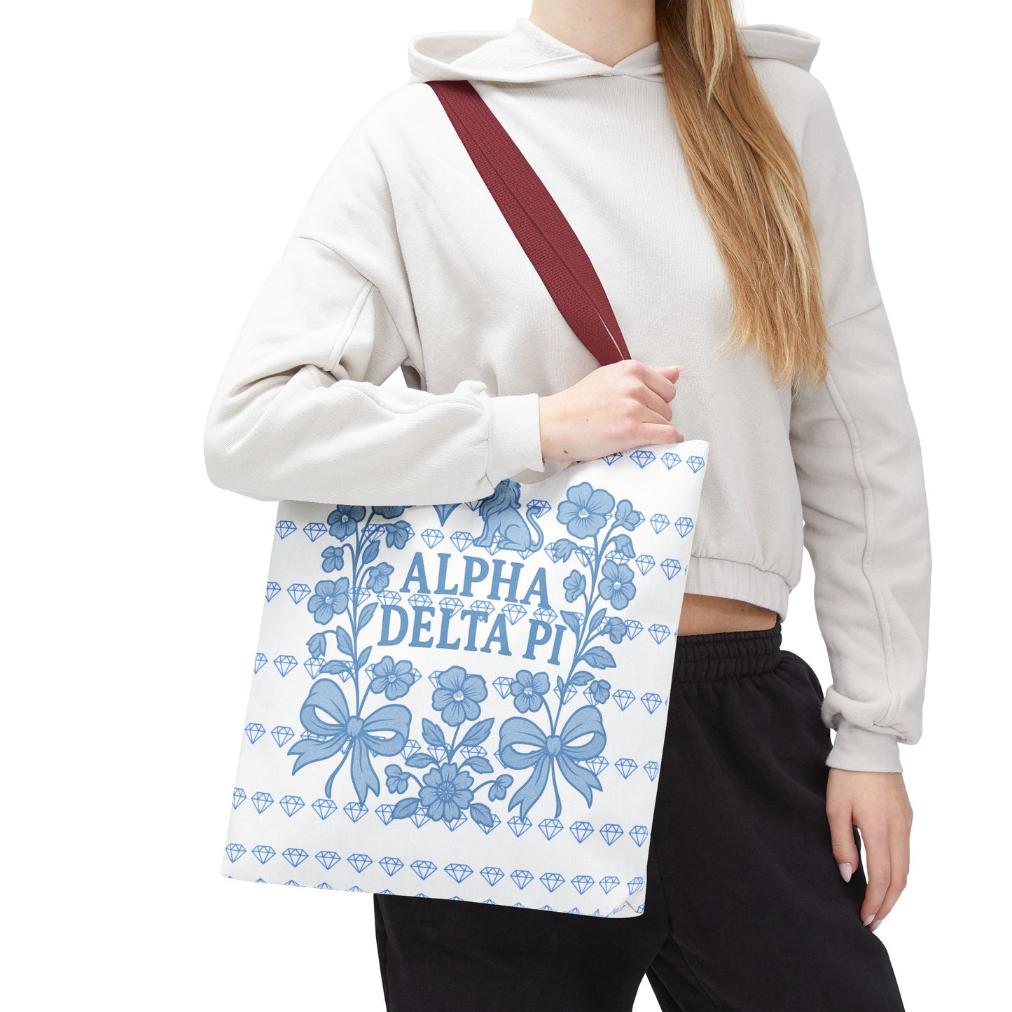 Alpha Delta Pi Floral Tote Bag - Stylish Sorority Accessory, Gift for College Students, Everyday Use, Blue Floral Design, AOP Style