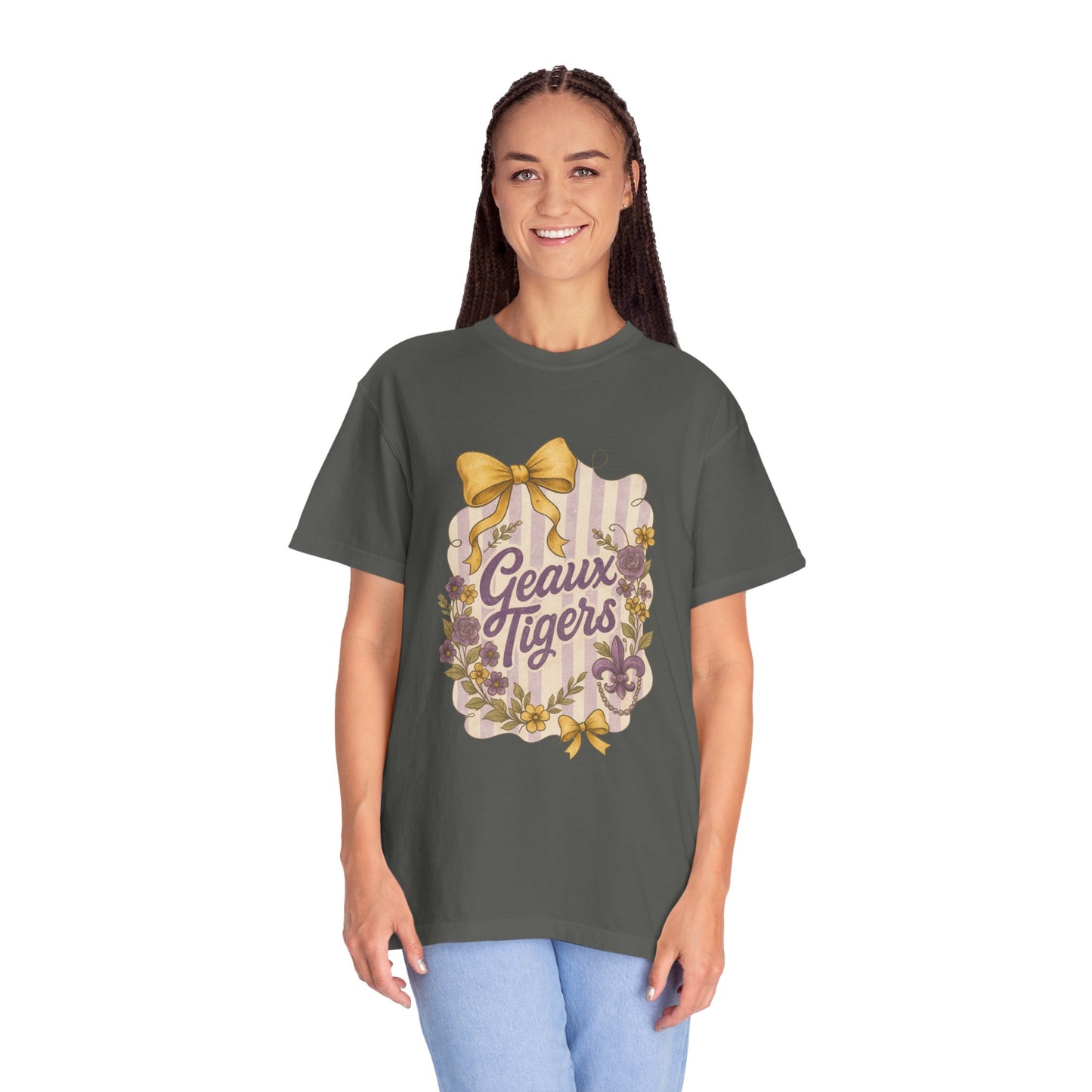 Geaux Tigers Floral T-Shirt, Unisex Casual Tee, Game Day Apparel, Spring Outfit, LSU Fan Gear
