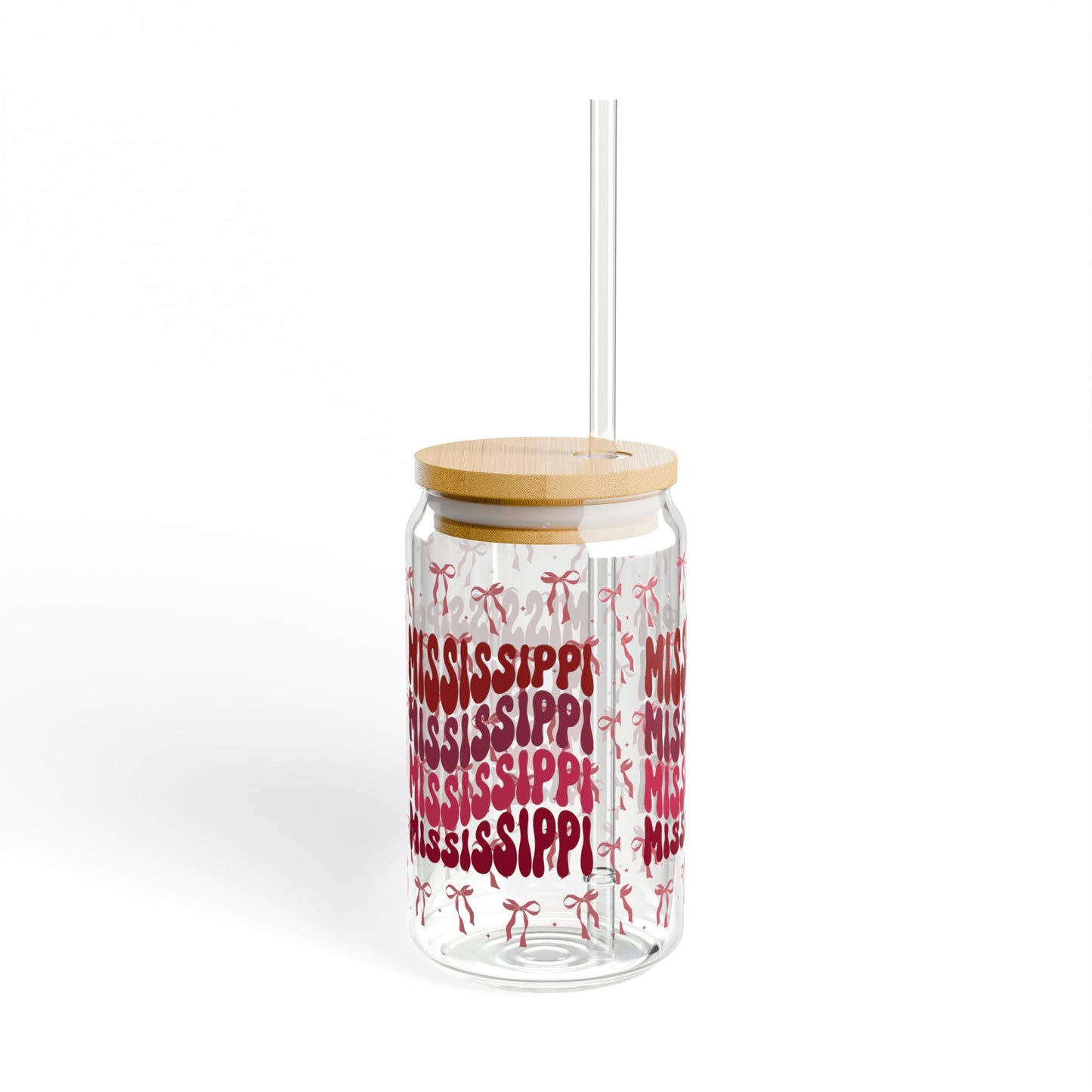 Coquette Bow Mississippi Sipper Glass, 16oz | Fun Glass Drinking Jar, Tropical Party Decor, Personalized Beverage Container, MSU Bulldogs, Graduation Gift