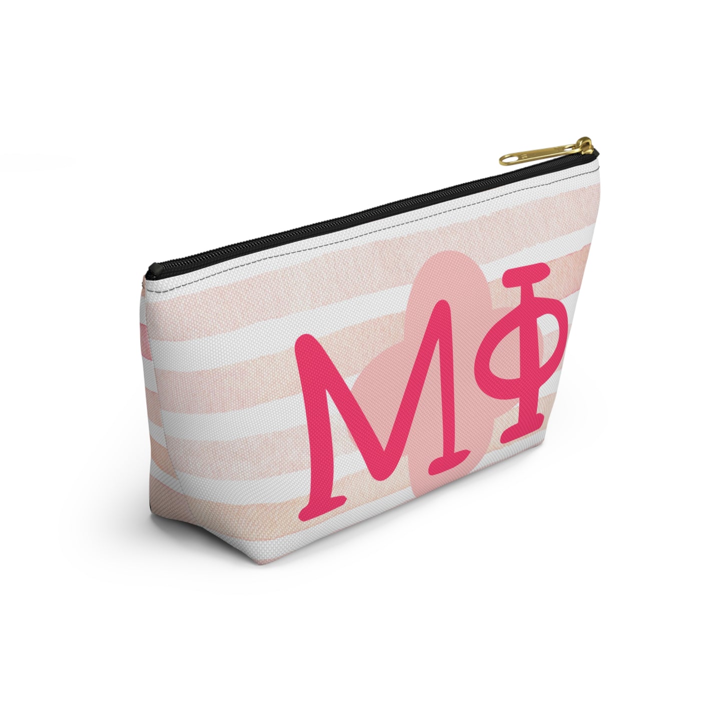 PHI mu Chic Accessory Pouch for Sorority Sisters, Cosmetic Bag, Makeup Organizer, Gift for College Graduates, Pink Stripes