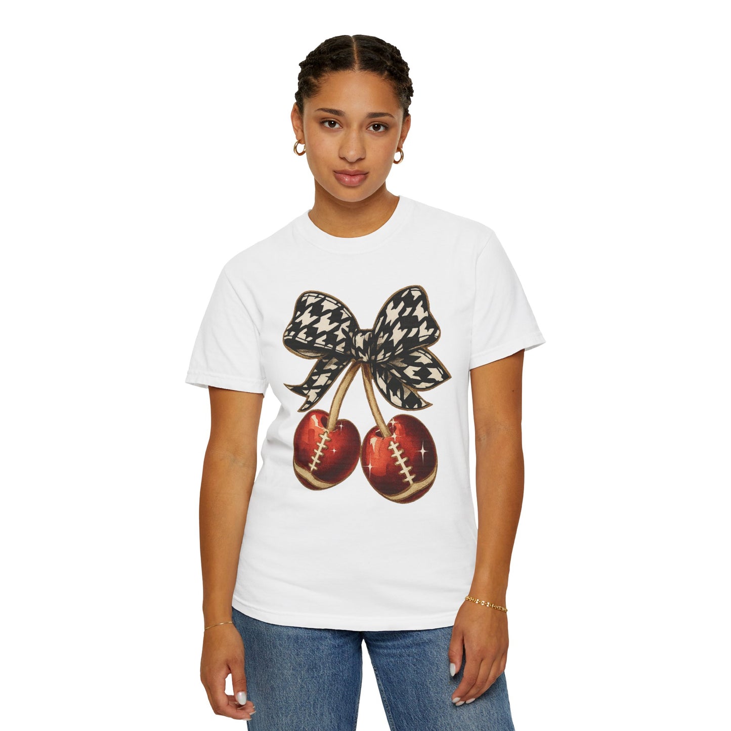 Houndstooth Bow Unisex Tee for Sports Lovers | Garment-Dyed T-shirt
