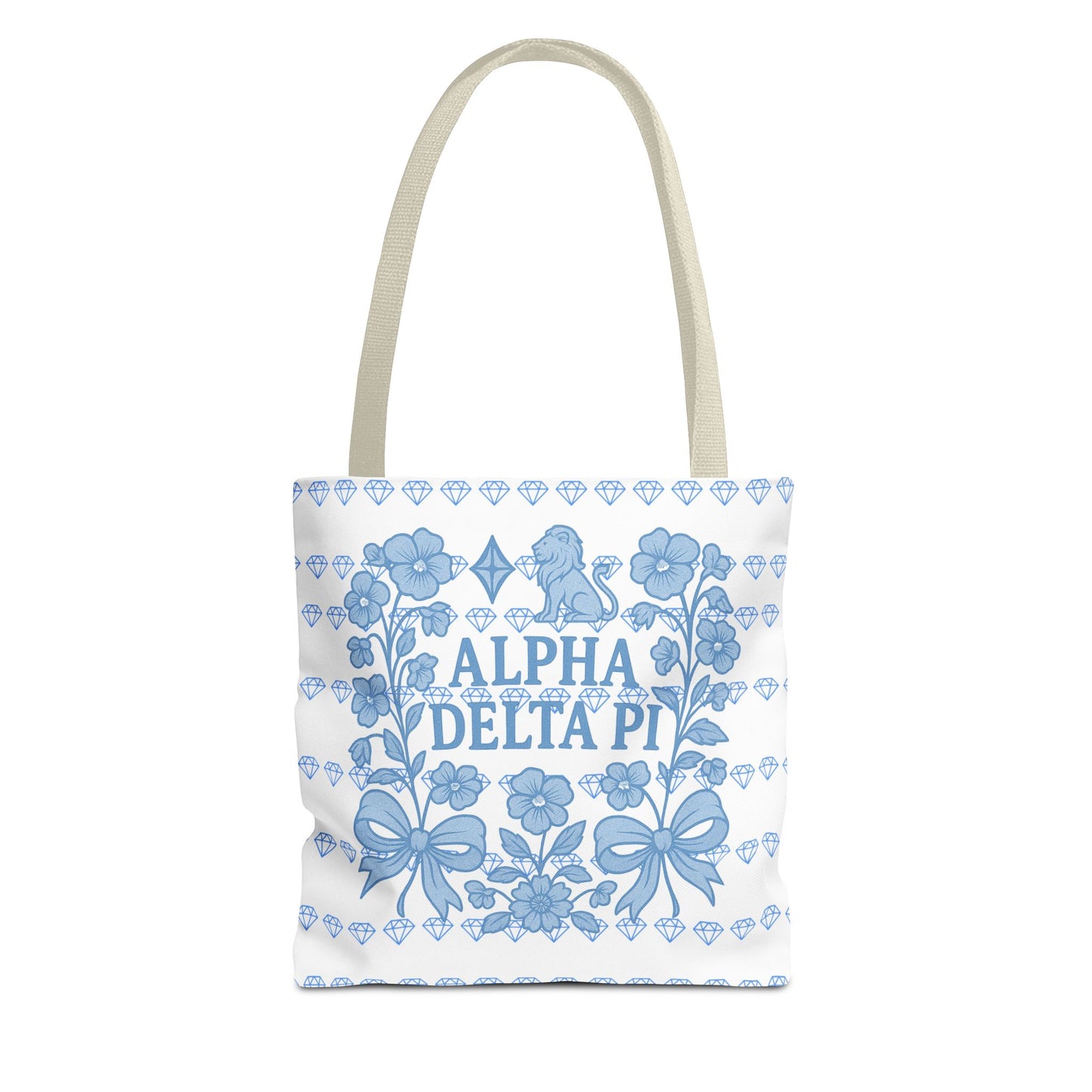 Alpha Delta Pi Floral Tote Bag - Stylish Sorority Accessory, Gift for College Students, Everyday Use, Blue Floral Design, AOP Style