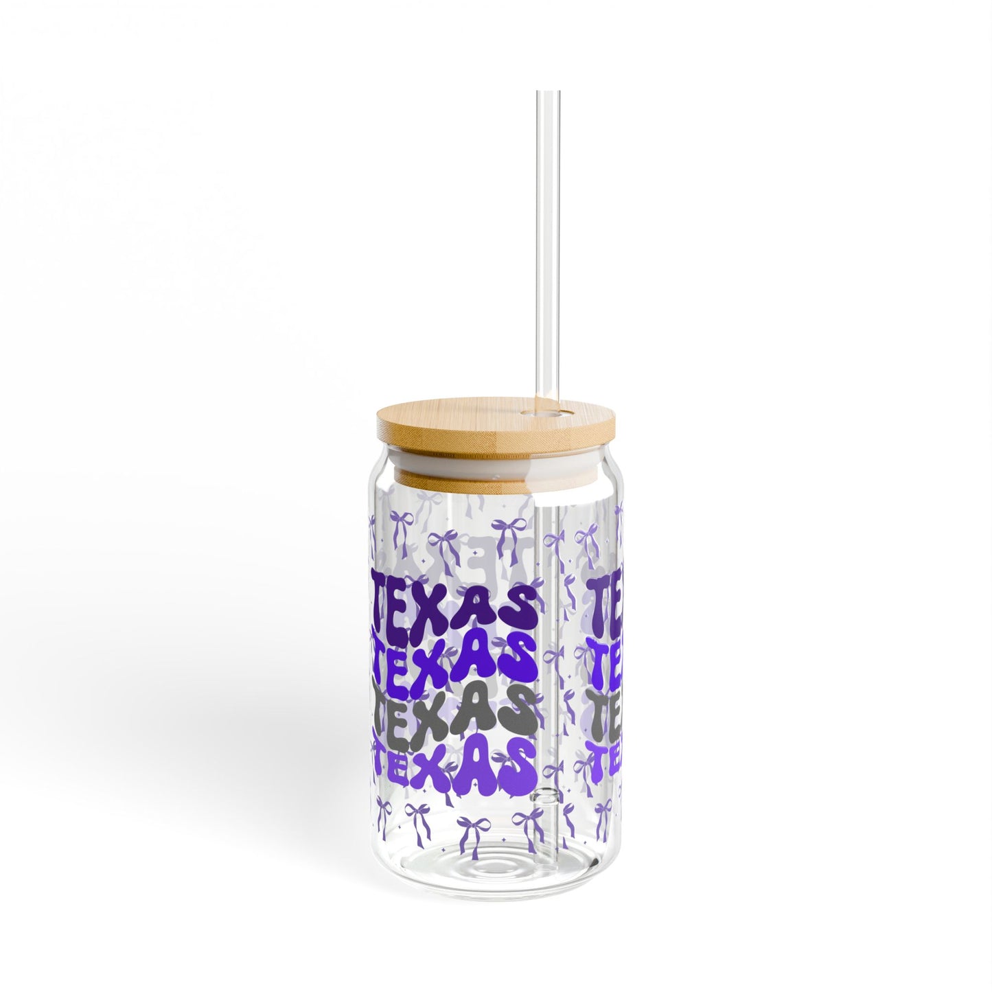 Coquette Bow Tx Horned Sipper Glass, Fun Drinkware for Texas Lovers, Fort Worth Tx, TCU Gift, Graduation Gift, College Student Gift