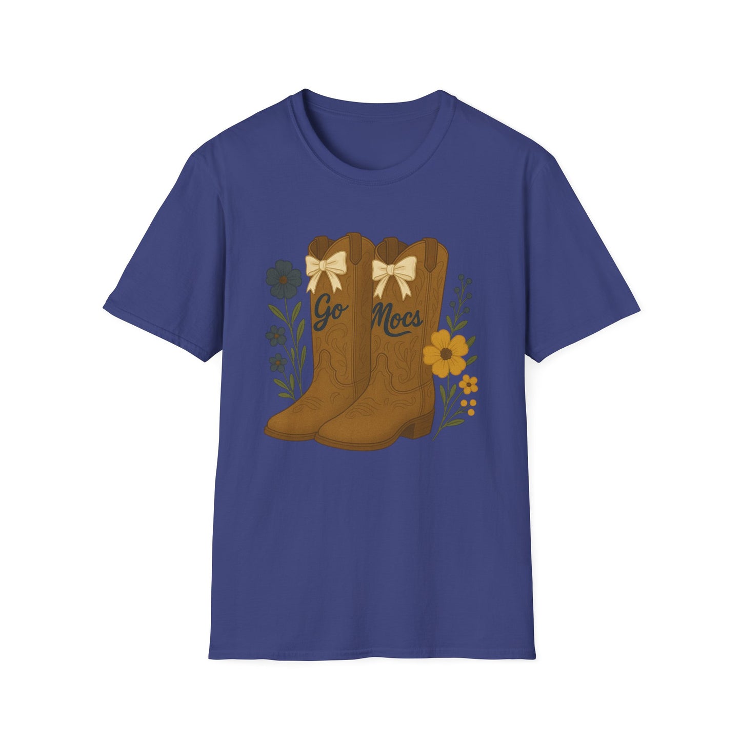Chatt Mocs Coquette Cowgirl Boot Floral T-Shirt - Go Mocs Design, Casual Wear, Gift for Cowgirls, Western Style, Country Fan Clothing, Go Mocs, chatt tn game day, graduation gift