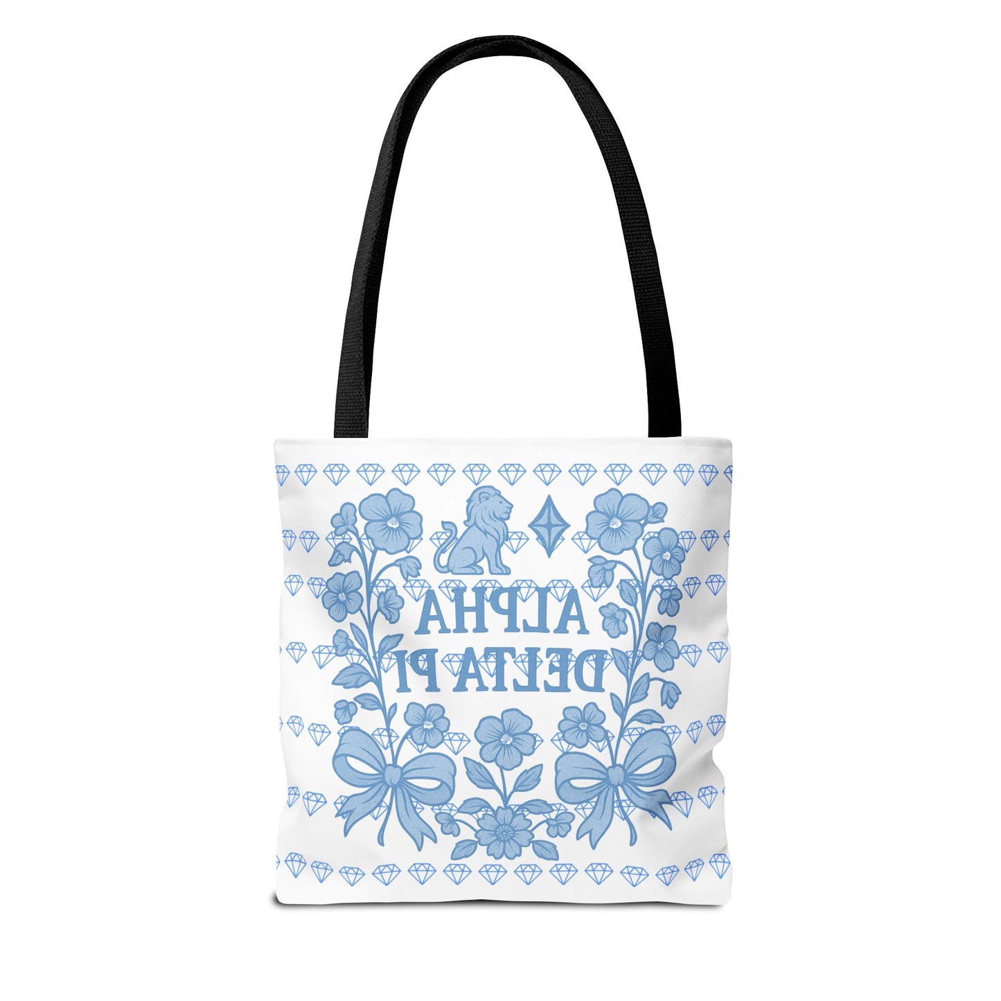 Alpha Delta Pi Floral Tote Bag - Stylish Sorority Accessory, Gift for College Students, Everyday Use, Blue Floral Design, AOP Style