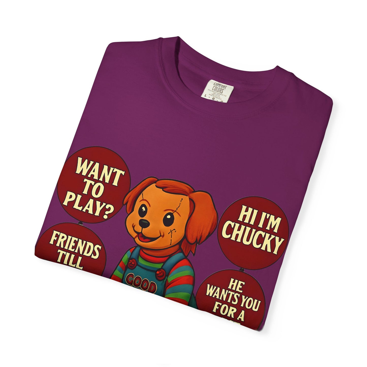 Spooky Graphic T-shirt, Halloween Costume Top, Unisex Tee, Funny Chucky Shirt, Gift for Horror Fans, Cute Spooky Apparel