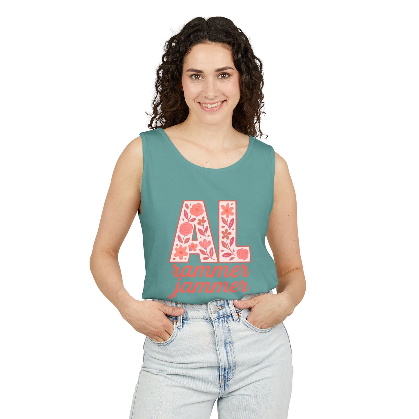 Floral Alabama Rammer Jammer Tank Top, Summer Tee, College Apparel, Game Day Shirt, Unisex Summer Clothing, Southern Style Top, Comfort Colors, Graduation Gift