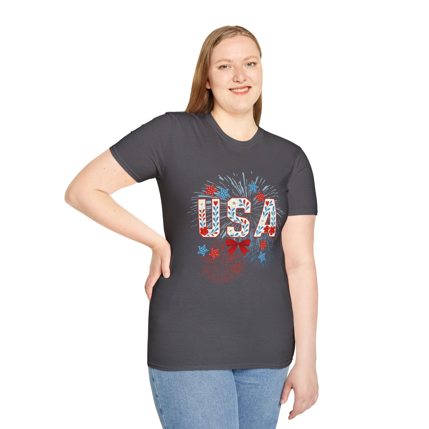 Patriotic USA Fireworks T-Shirt, 4th of July Tee, Unisex Graphic Shirt, Independence Day Apparel, Stars and Stripes Clothing