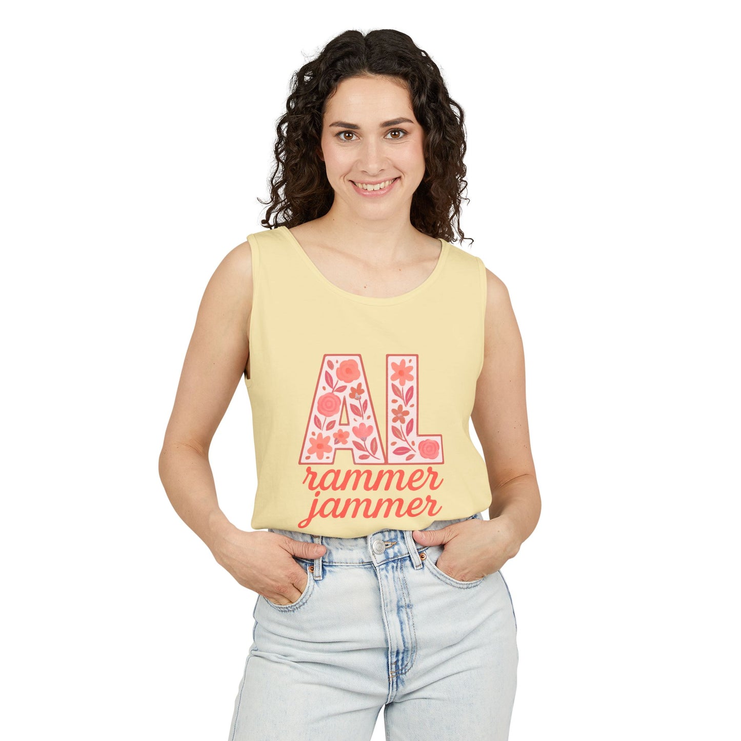 Floral Alabama Rammer Jammer Tank Top, Summer Tee, College Apparel, Game Day Shirt, Unisex Summer Clothing, Southern Style Top, Comfort Colors, Graduation Gift
