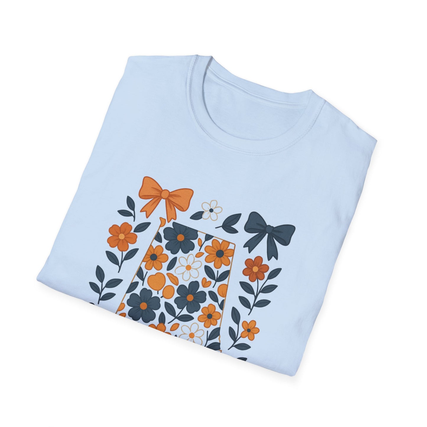 AU Floral Bow Graphic T-Shirt, Softstyle Tee, Botanical Print Shirt, Gift for Her, Casual Wear, Summer Fashion, Vintage Aesthetic