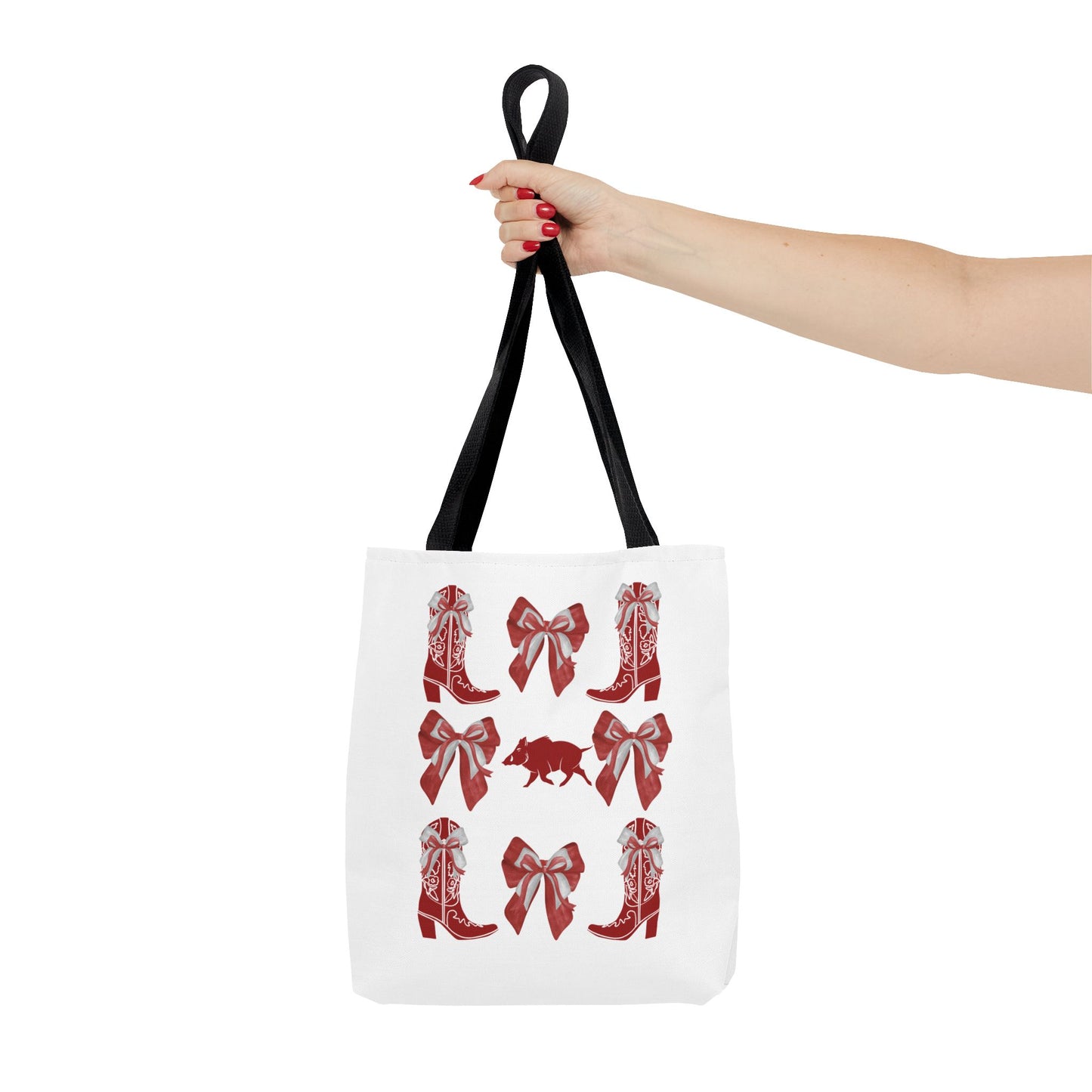 Arkansas Coquette Bow Chic Tote Bag - Stylish Carryall for Cowgirls, Woo Pig Gifts, AR Razorback Fan Gift, Arkansas Game Day Tote, Graduation Gift, Arkansas Alumni