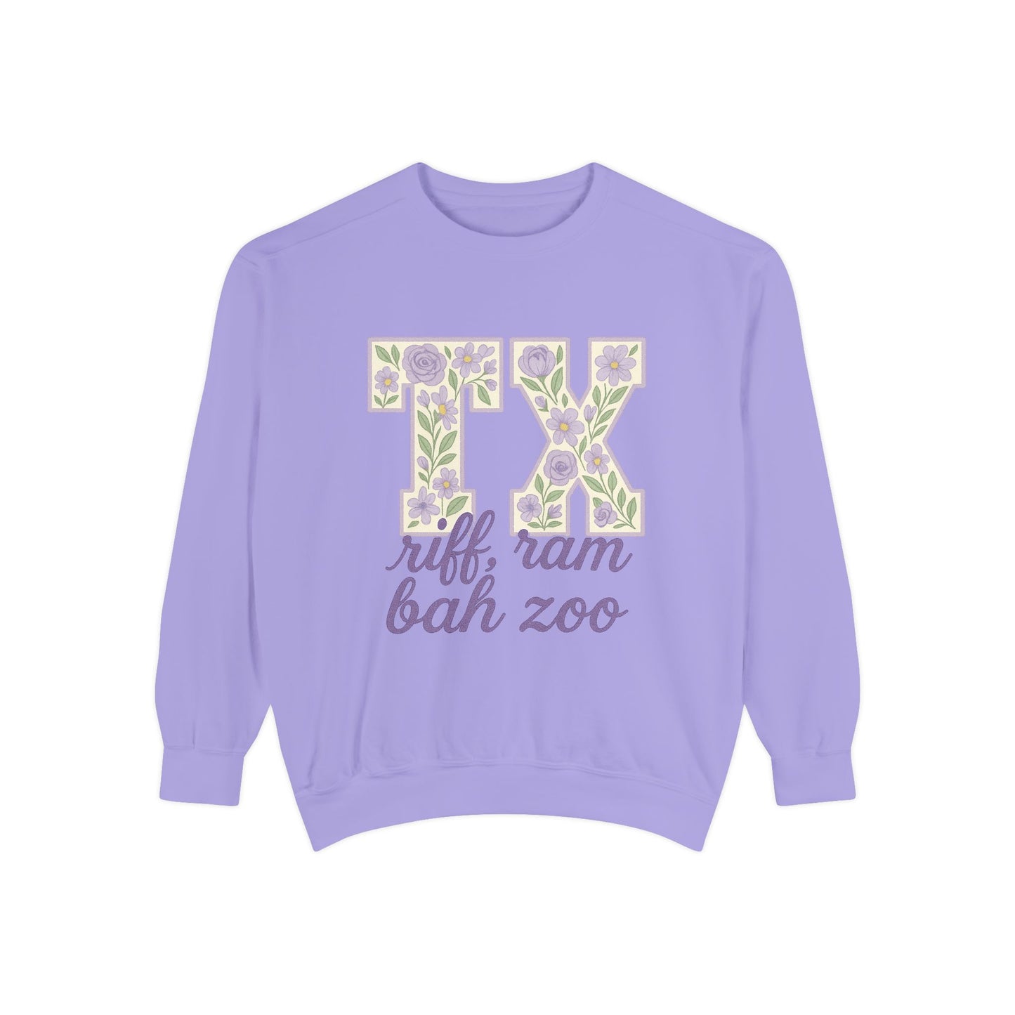 TCU Floral TX Sweatshirt - Unisex Garment-Dyed, Cozy Casual Wear, Texas Pride, Gift for Friends, College Apparel, Spring Outfits