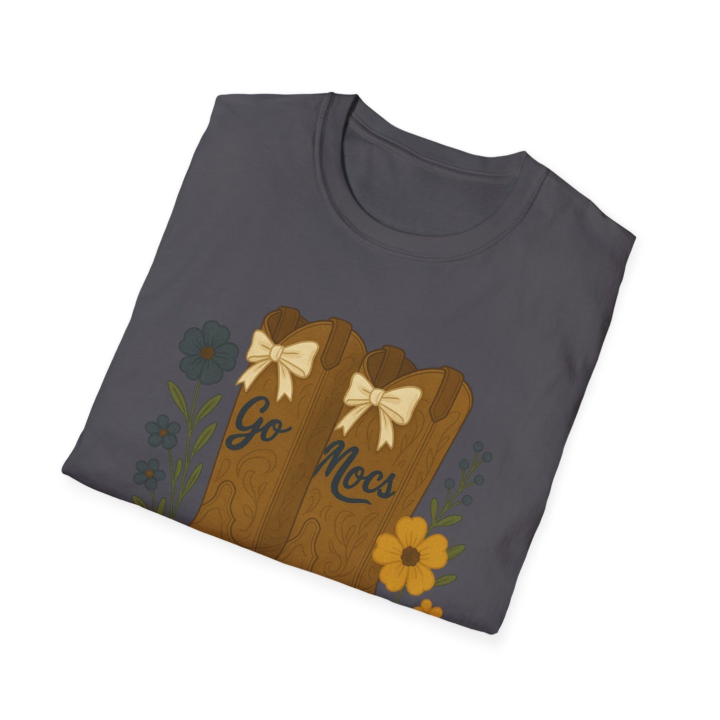 Chatt Mocs Coquette Cowgirl Boot Floral T-Shirt - Go Mocs Design, Casual Wear, Gift for Cowgirls, Western Style, Country Fan Clothing, Go Mocs, chatt tn game day, graduation gift