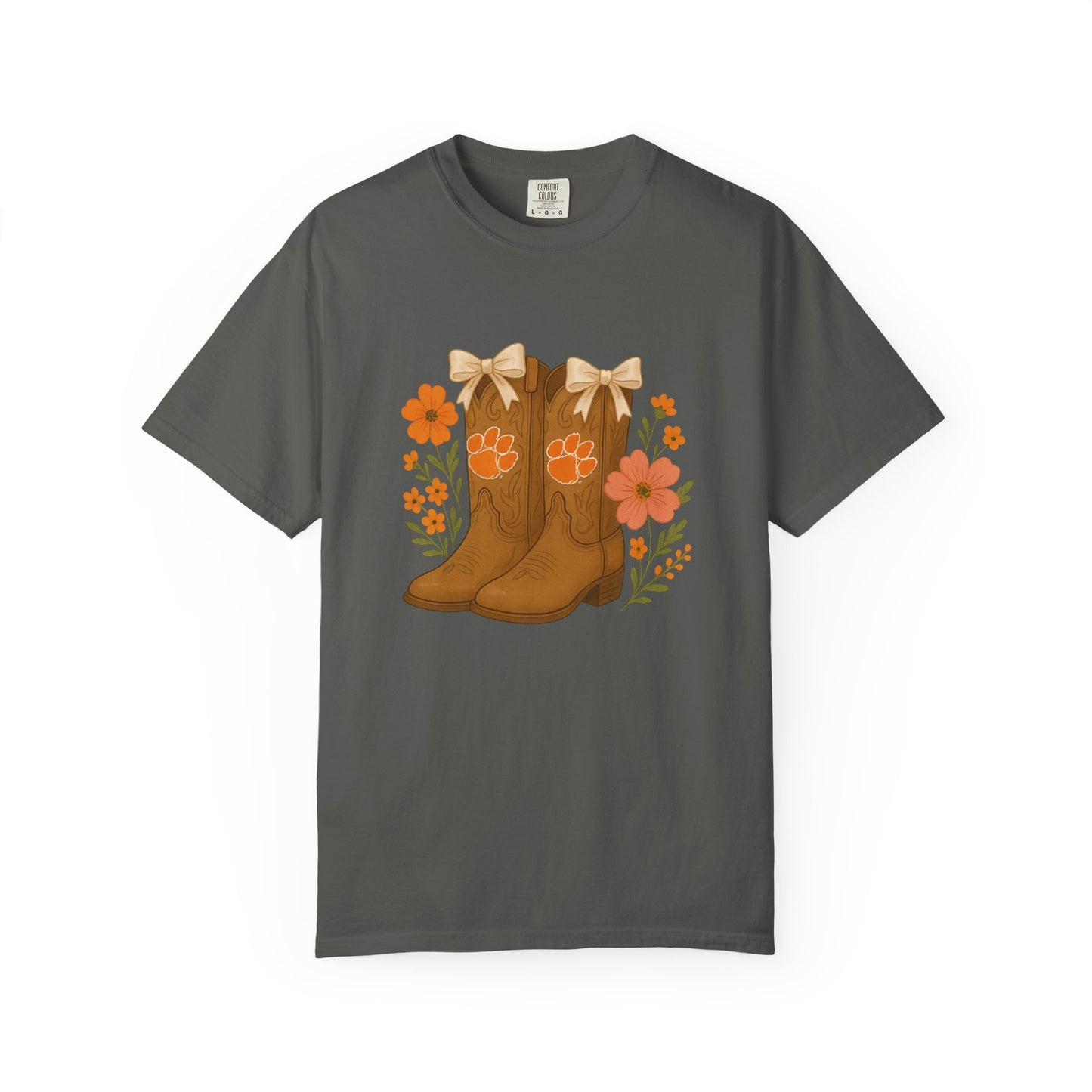 Cowgirl Boots Floral T-Shirt, Go Tigers Game Day, Comfort Colors