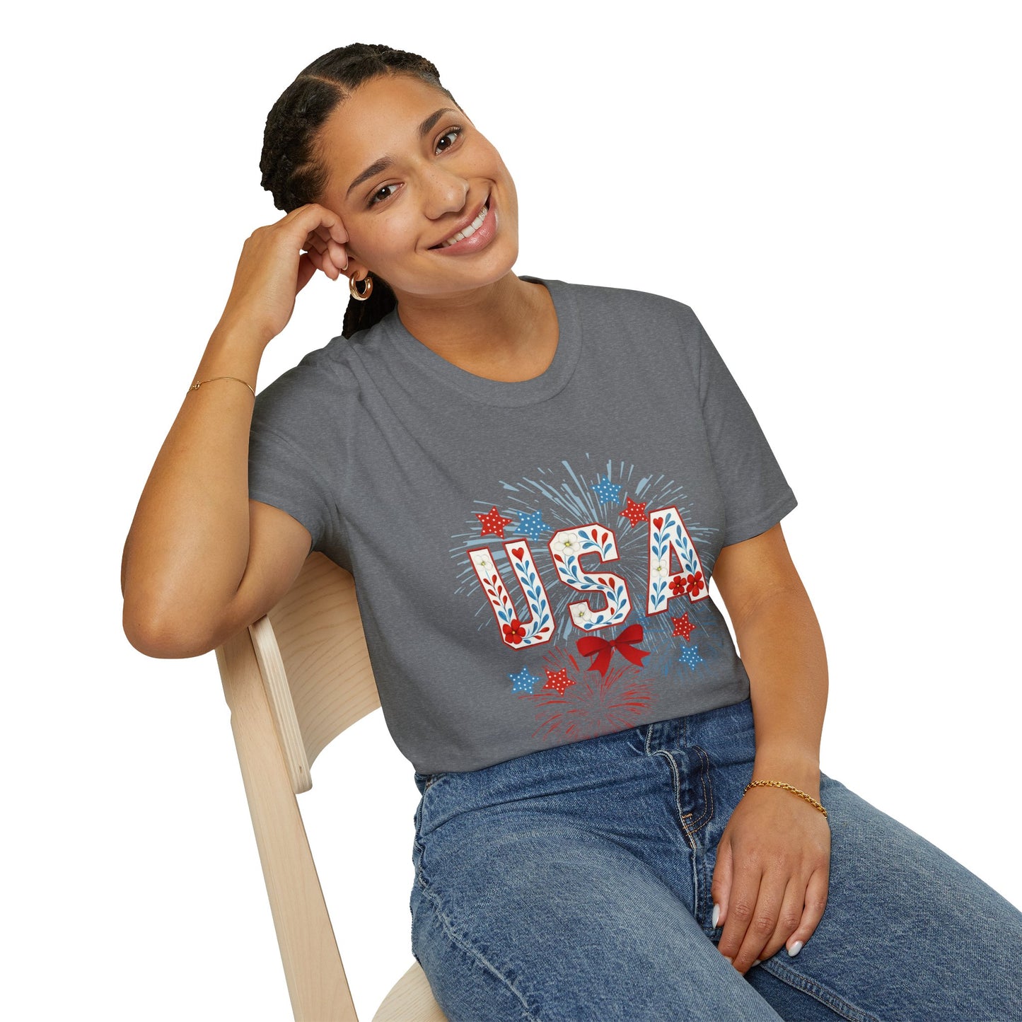Patriotic USA Fireworks T-Shirt, 4th of July Tee, Unisex Graphic Shirt, Independence Day Apparel, Stars and Stripes Clothing