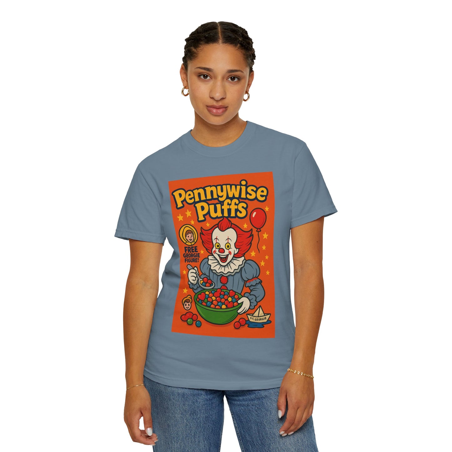 Pennywise Puffs T-Shirt | Unisex Graphic Tee for Horror Fans, Perfect for Halloween, Movie Nights, Gifts, Cosplay