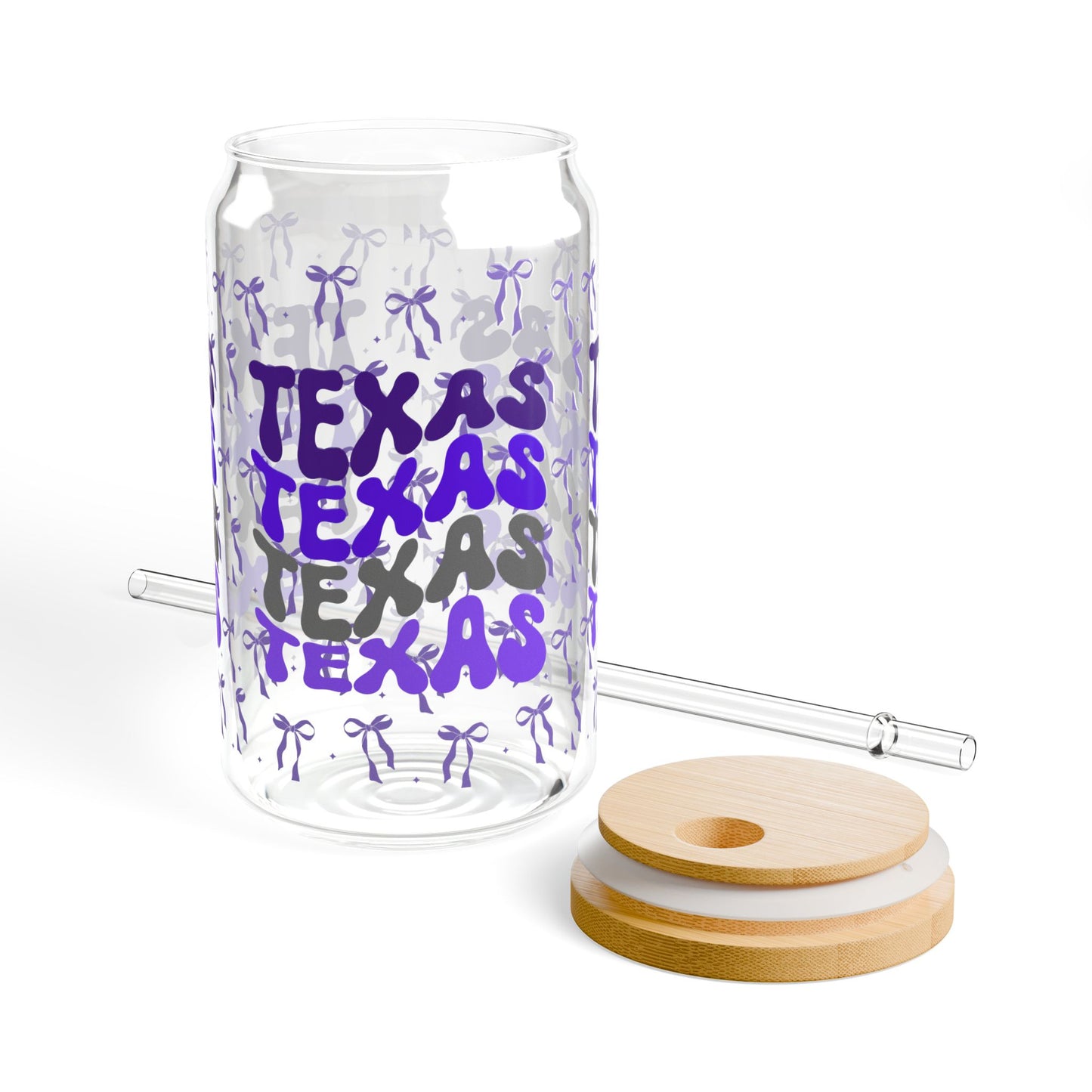 Coquette Bow Tx Horned Sipper Glass, Fun Drinkware for Texas Lovers, Fort Worth Tx, TCU Gift, Graduation Gift, College Student Gift