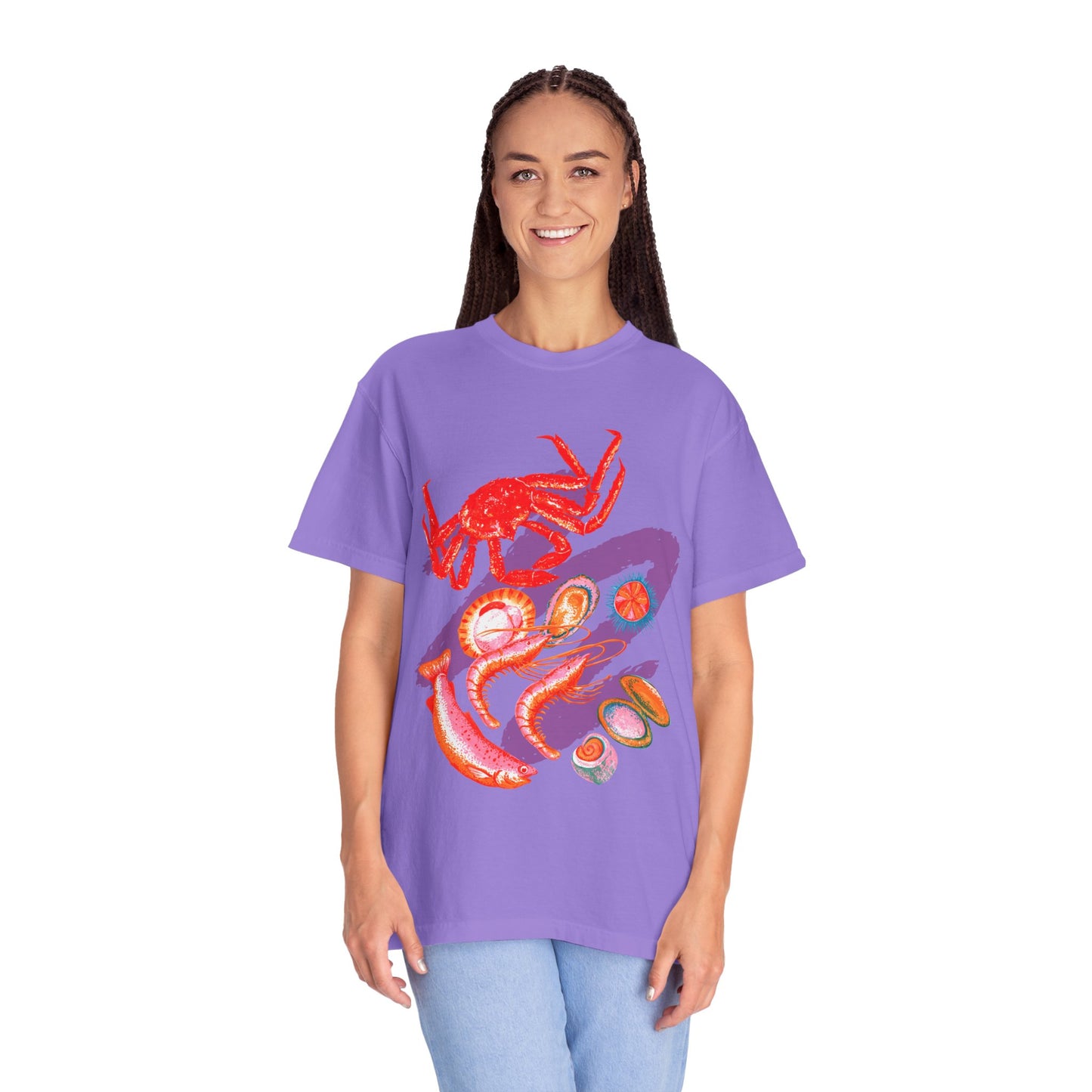 Comfort Colors Vibrant Seafood T-Shirt, French Coastal Tee, Distressed Shirt, Oversized Coquette Aesthetic, Nautical Style