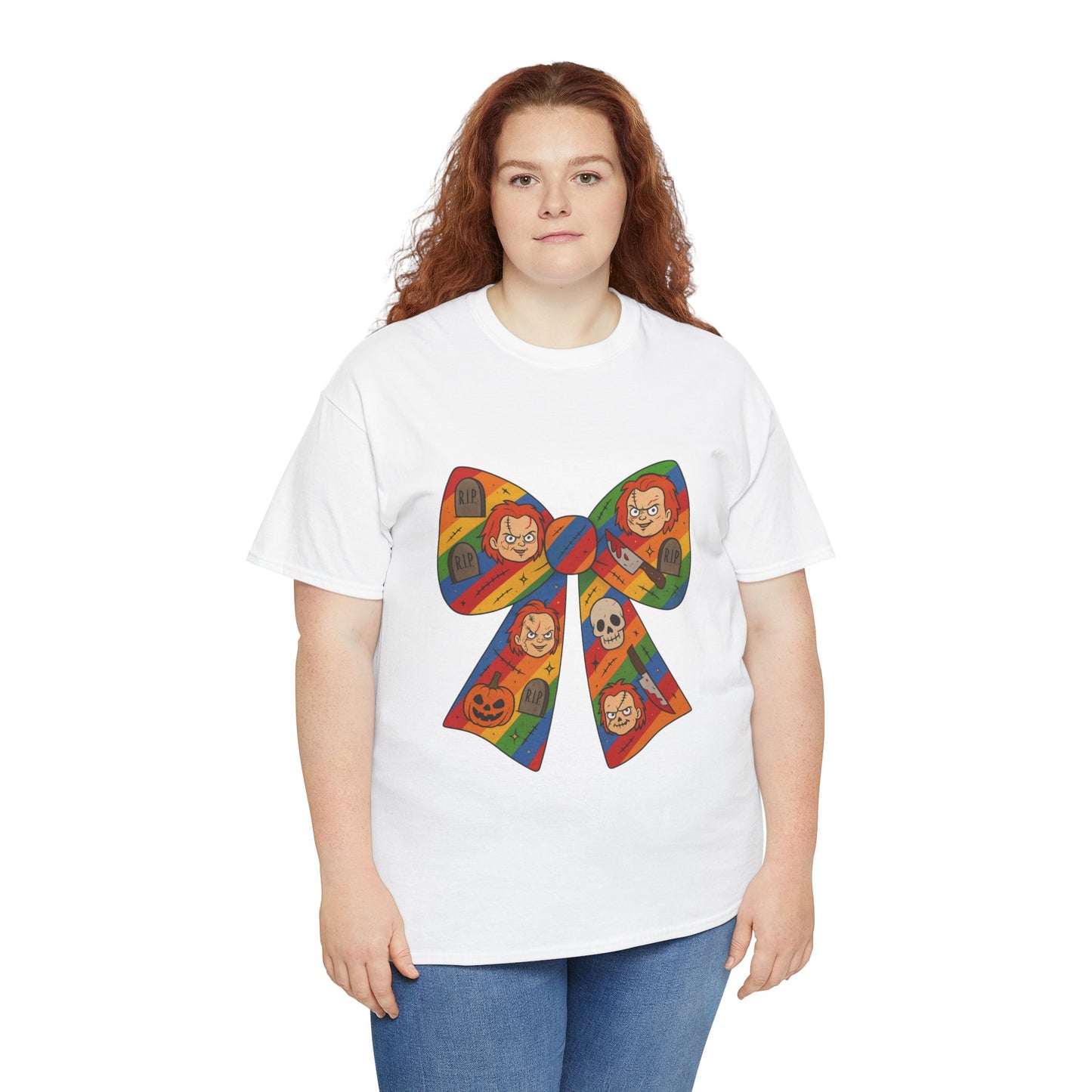Colorful Halloween Bow Tee, Fun Costume T-Shirt, Halloween Party Shirt, Unisex Graphic Tee, Cozy Everyday Wear, Unique Gift Idea