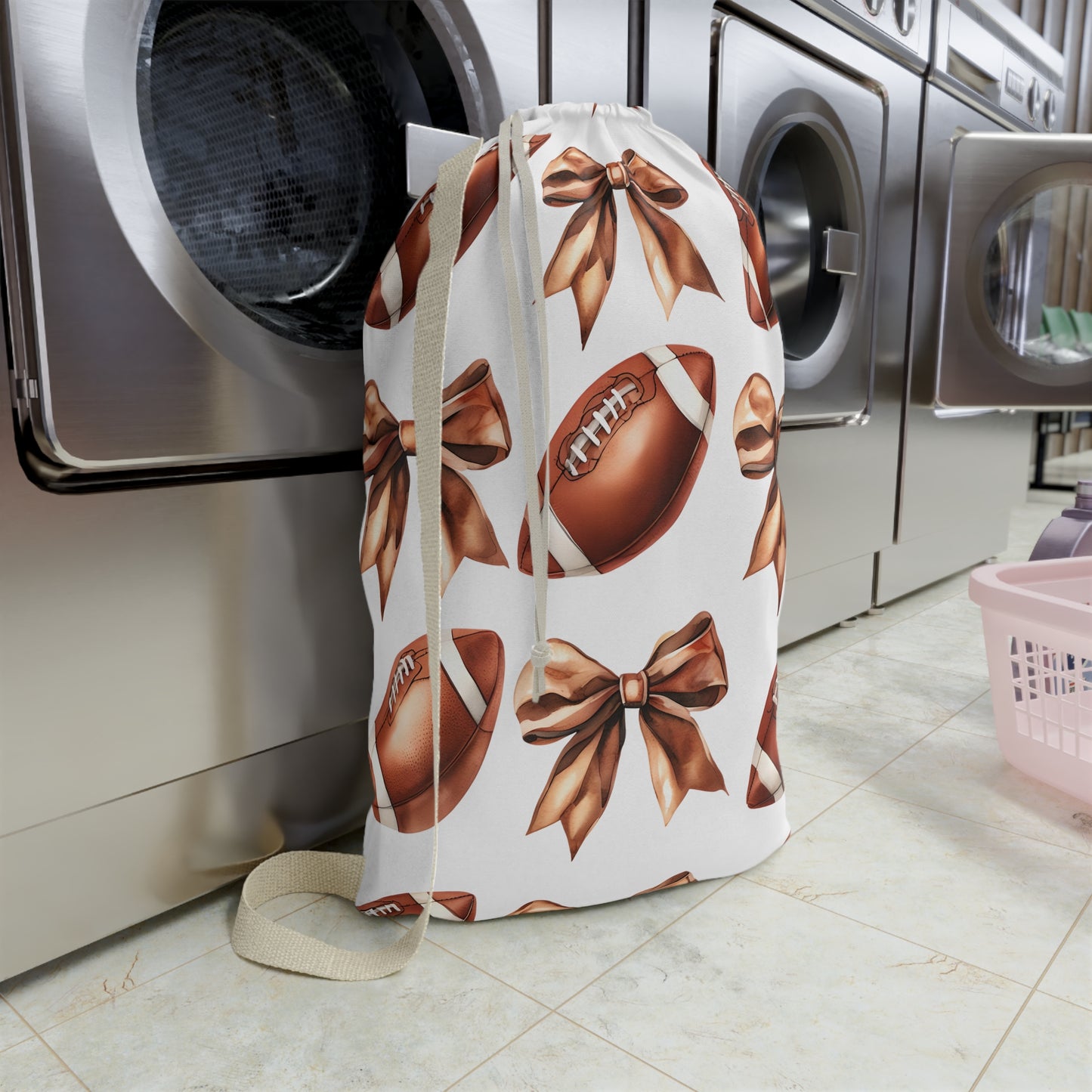 Football Laundry Bag with Bow Design, Sports Gear Organizer, Team Spirit Storage, Game Day Essential, Gift for Athletes