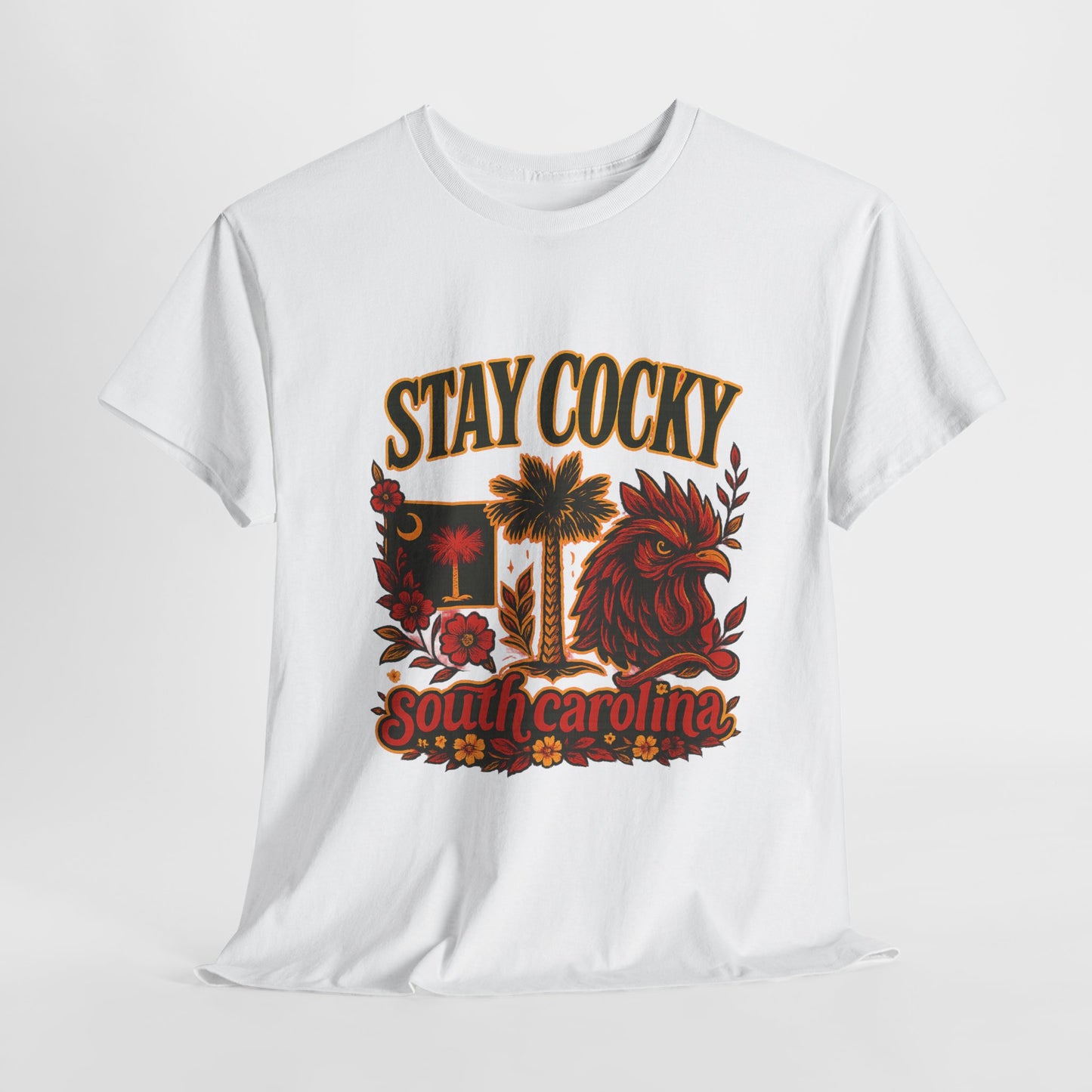 Stay Cocky Unisex Heavy Cotton Tee, Casual Graphic Tee, South Carolina Pride Shirt, Fun Vacation Wear, Perfect Gift for Gamecocks Fans