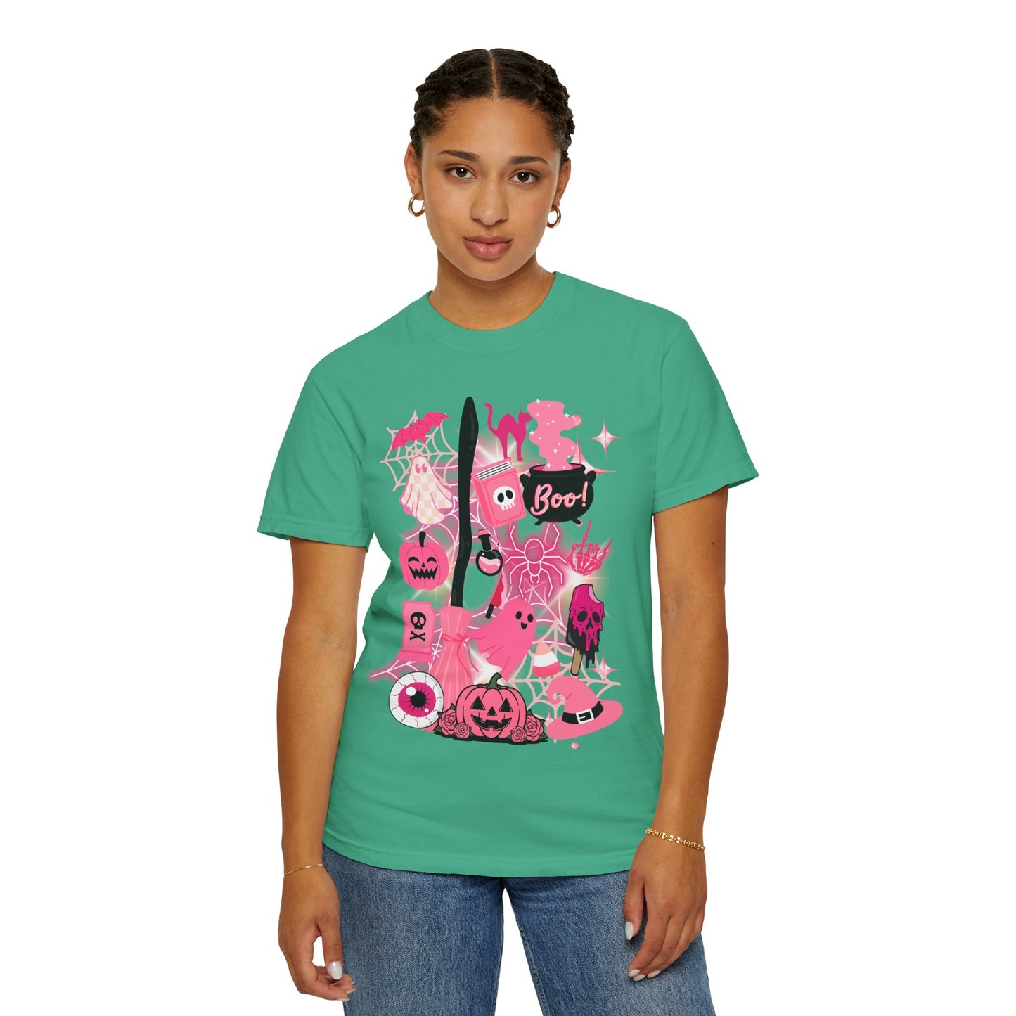 Pink Halloween-Themed Unisex T-shirt, Spooky Shirt, Ghostly Apparel, Boo T-shirt, Fall Fashion, Halloween Costume Top