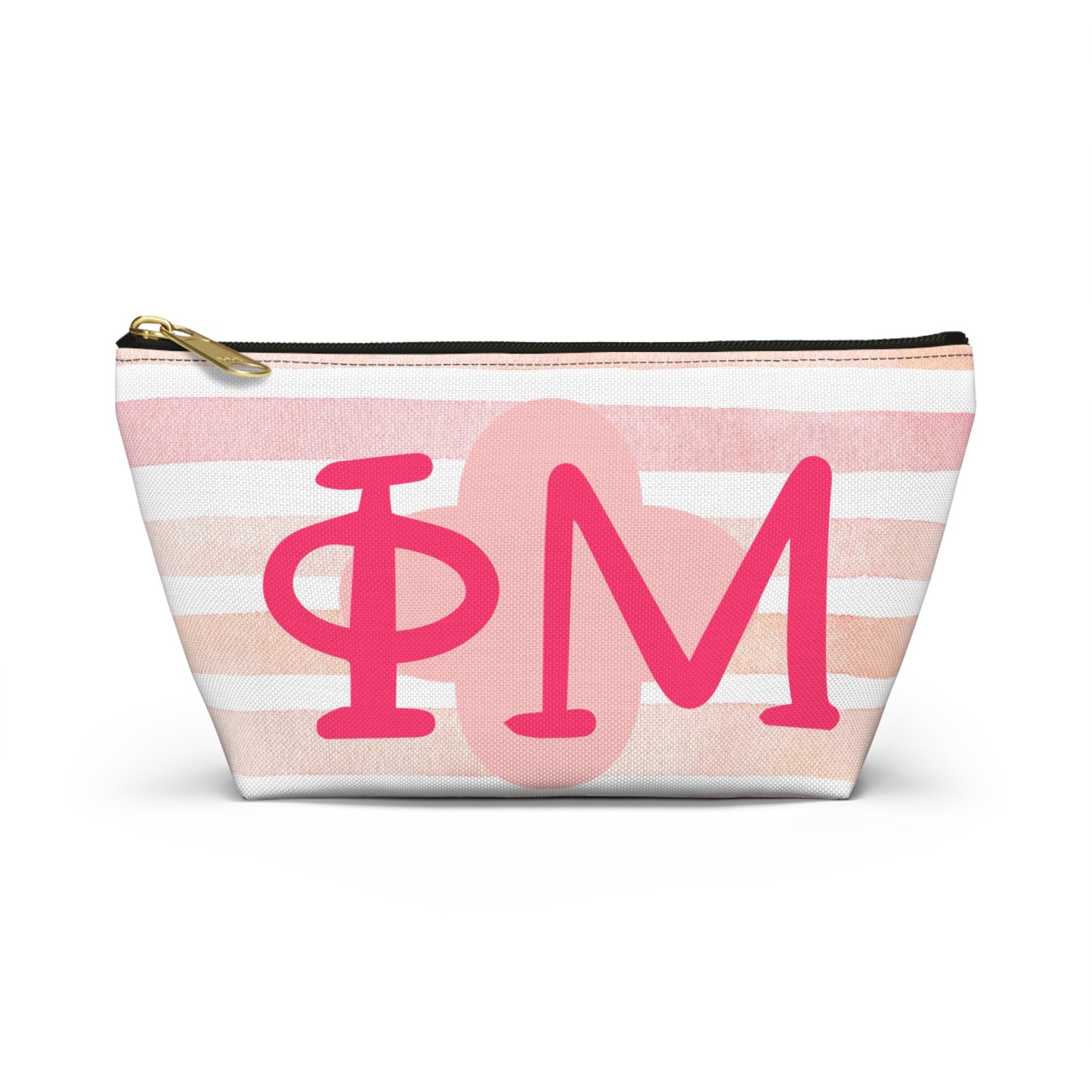 PHI mu Chic Accessory Pouch for Sorority Sisters, Cosmetic Bag, Makeup Organizer, Gift for College Graduates, Pink Stripes