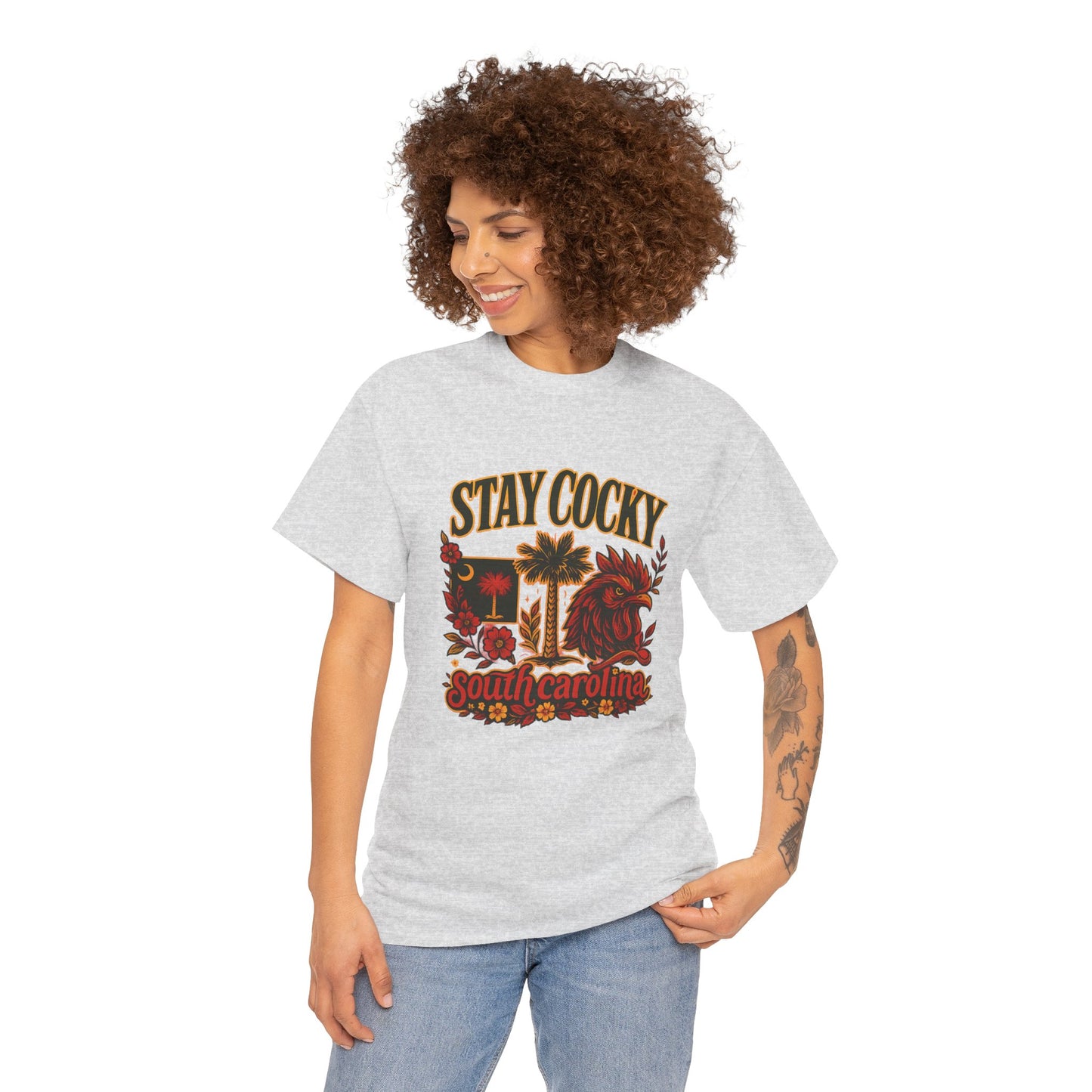 Stay Cocky Unisex Heavy Cotton Tee, Casual Graphic Tee, South Carolina Pride Shirt, Fun Vacation Wear, Perfect Gift for Gamecocks Fans