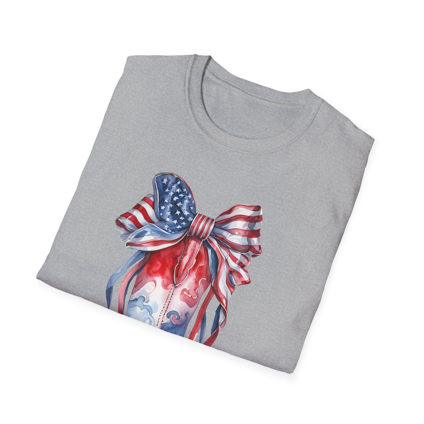 Patriotic Cowboy Boot T-Shirt | Unisex Softstyle Tee for Independence Day
