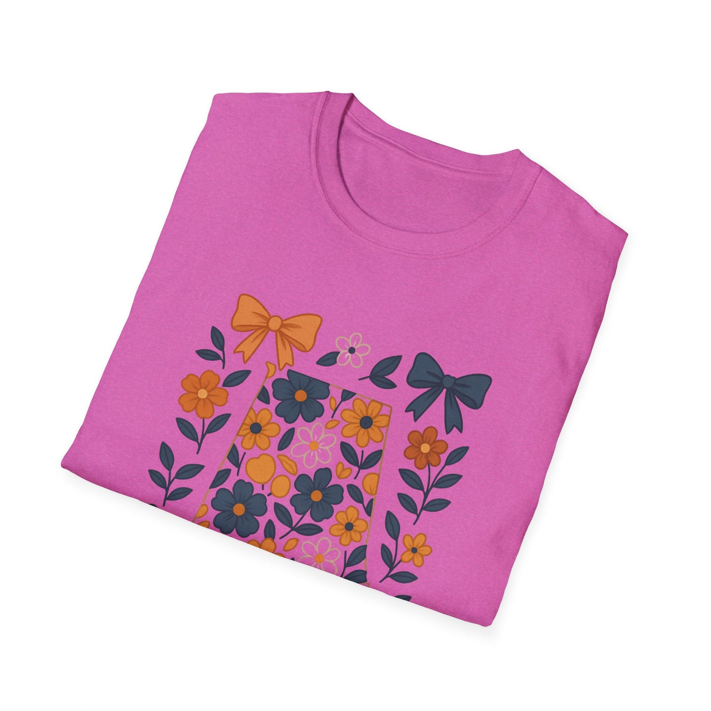 AU Floral Bow Graphic T-Shirt, Softstyle Tee, Botanical Print Shirt, Gift for Her, Casual Wear, Summer Fashion, Vintage Aesthetic