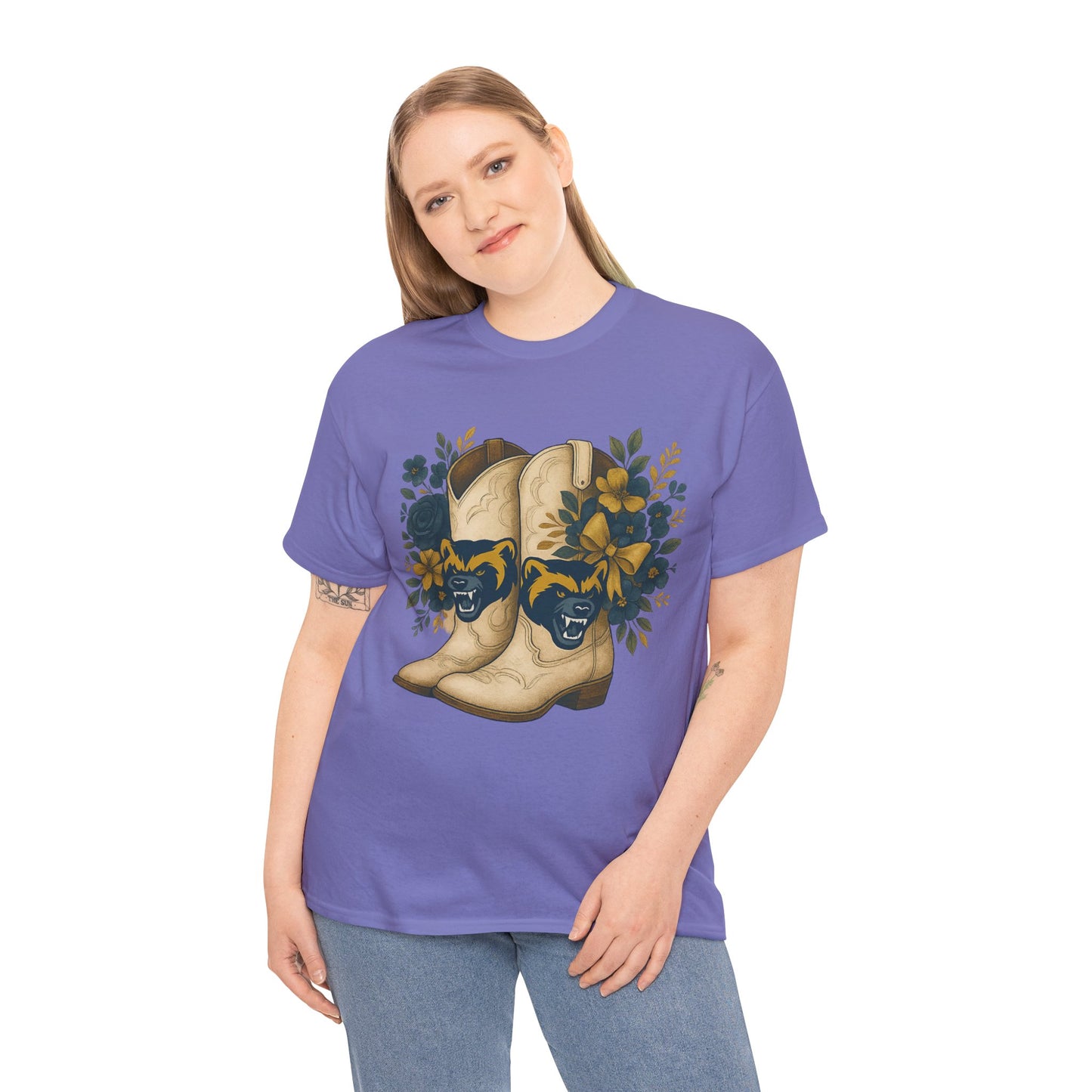 Graphic Tee - Michigan Wolverines Maize and Blue Country Chic Floral Cowboy Boots Vintage Style Shirt