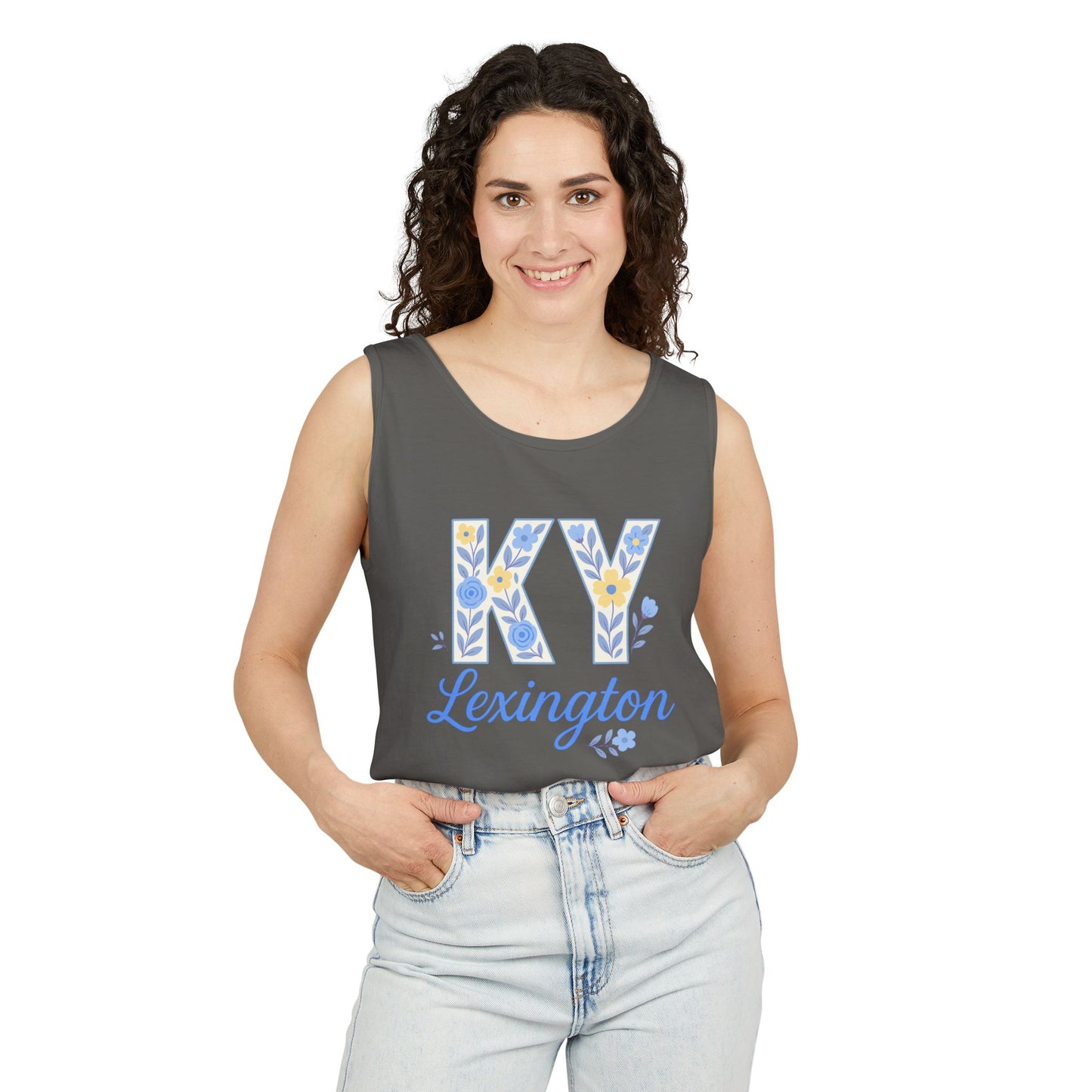 Kentucky Floral Letter Tank Top, Summer Tank, Cute Souvenir, Unisex Summer Apparel, Gift for Her, Comfort Colors, Graduation Gift