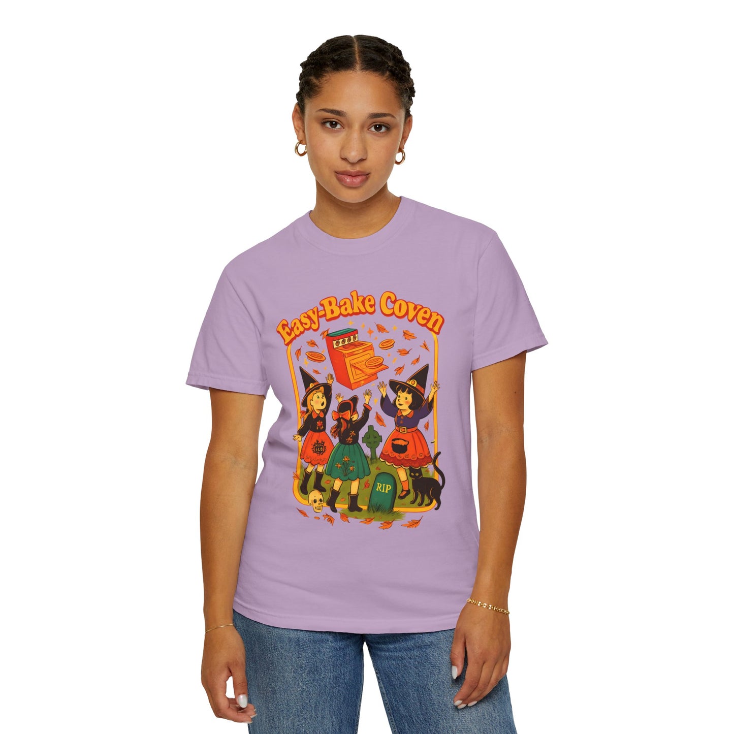 Halloween Witch T-Shirt, Unisex Garment-Dyed Shirt, Easy-Bake Coven Tee, Spooky Season Apparel, Cute Witch Design