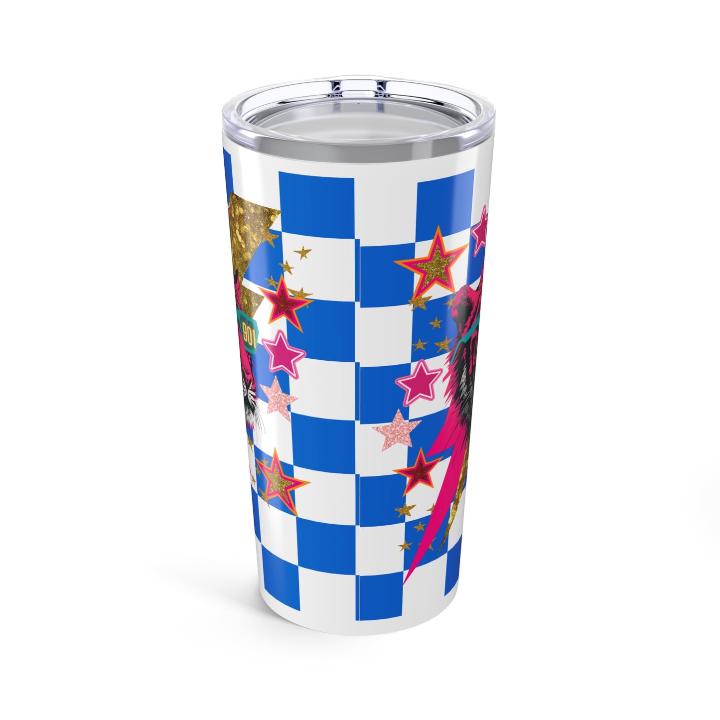 Memphis Retro Vibrant Tumbler - Retro Star Design, Checkered Print, Memphis Fan, Go Tigers, 901, University of Memphis