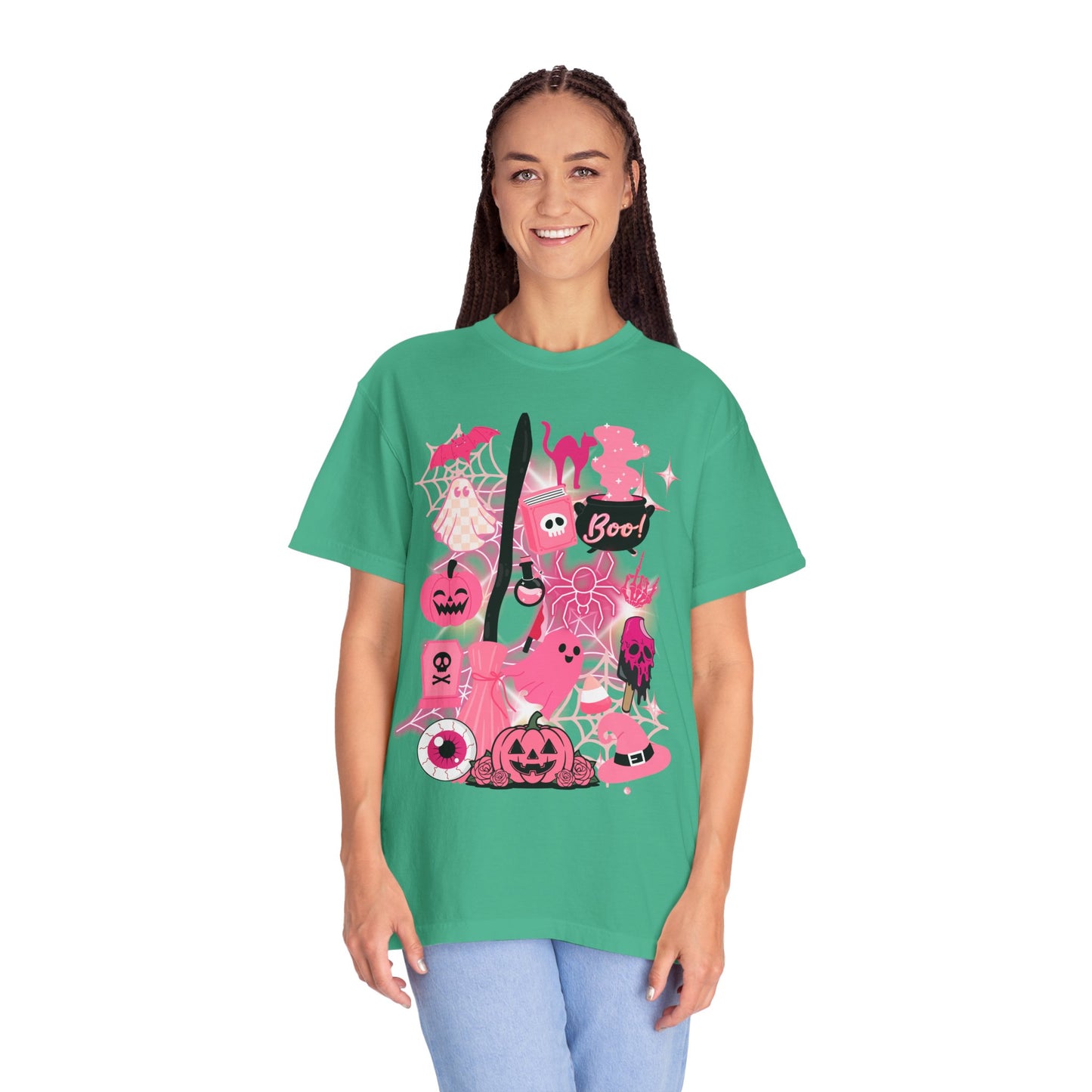 Pink Halloween-Themed Unisex T-shirt, Spooky Shirt, Ghostly Apparel, Boo T-shirt, Fall Fashion, Halloween Costume Top