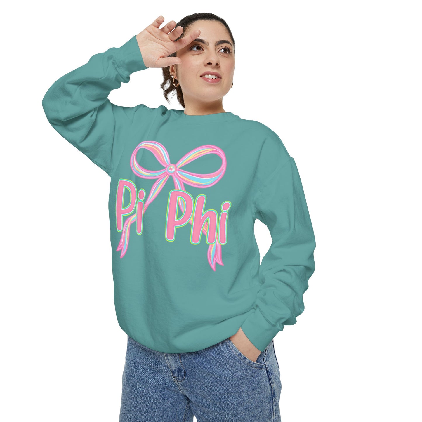 PiPhi Bow Unisex Sweatshirt, Cute Sorority Apparel, Comfortable Sweatshirt, Gift for Sorority Sisters, Soft Fashion Essentials