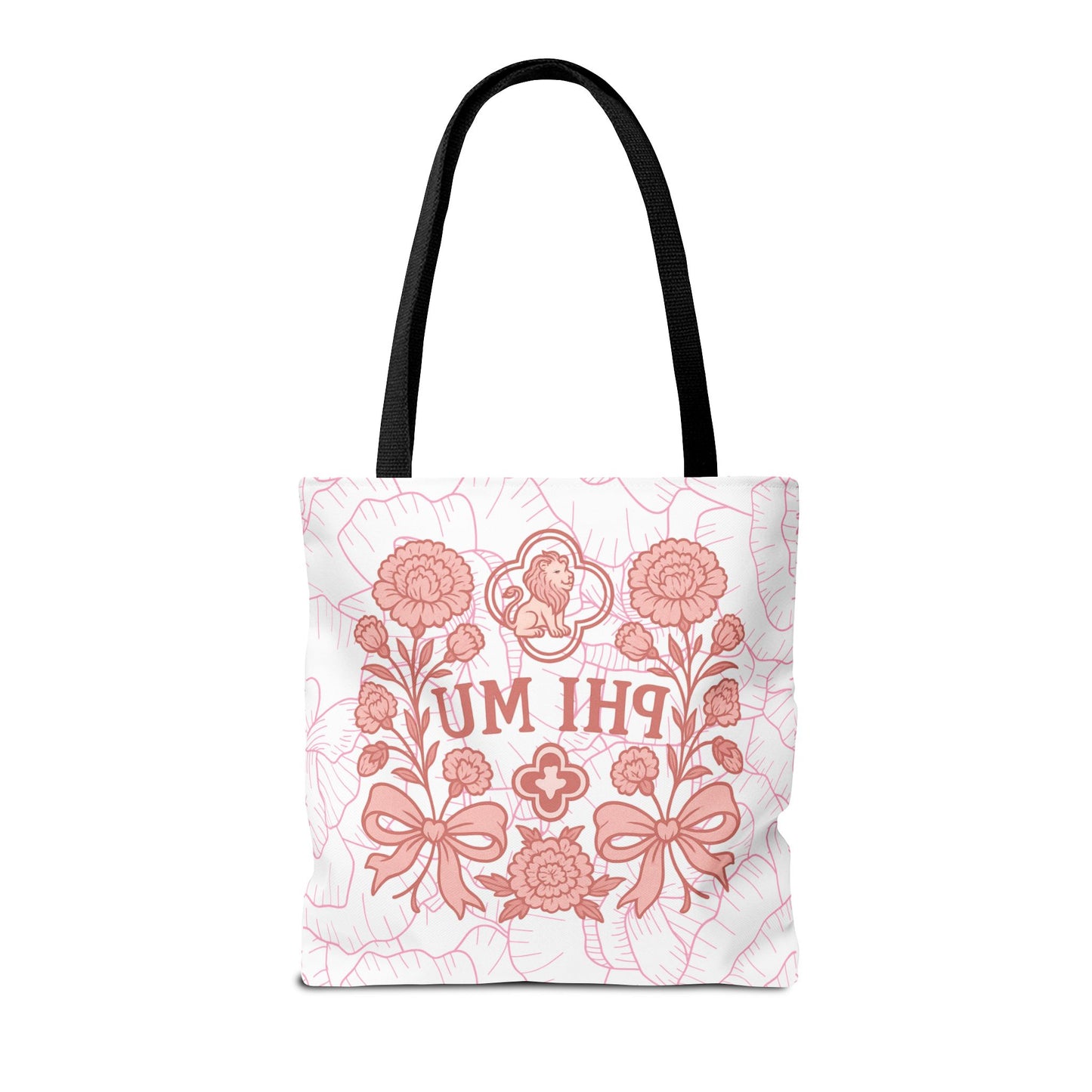 Phi Mu Floral Tote Bag, Sorority Bag, Gift for Sorority Sisters, Pink Floral Tote, College Essentials, AOP Design