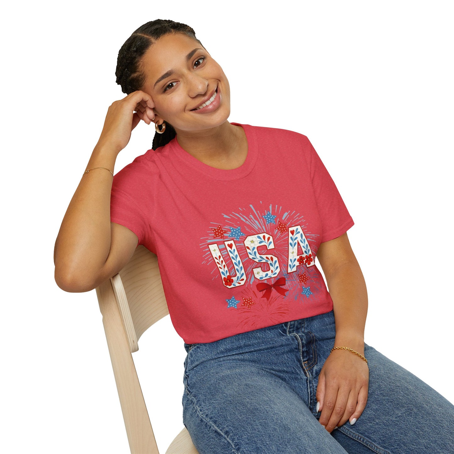 Patriotic USA Fireworks T-Shirt, 4th of July Tee, Unisex Graphic Shirt, Independence Day Apparel, Stars and Stripes Clothing