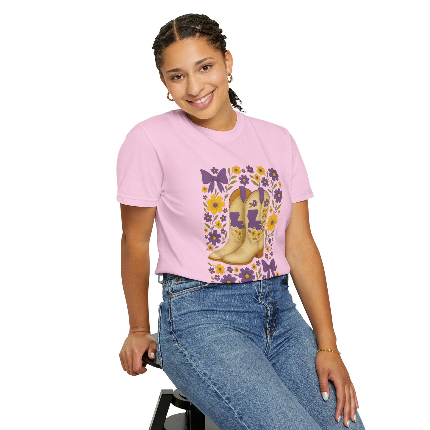 T-Shirt - Western Floral Boot T-Shirt, Vintage Graphic Shirt, Gift for Cowgirl, LSU Tigers, Louisiana Game Day