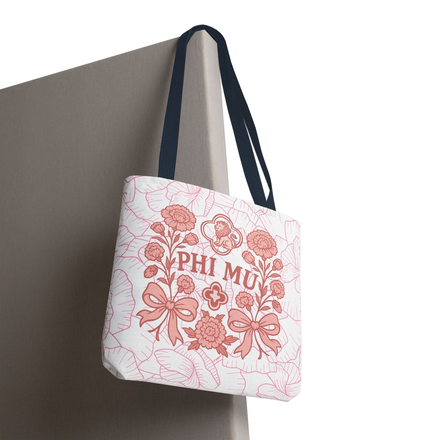 Phi Mu Floral Tote Bag, Sorority Bag, Gift for Sorority Sisters, Pink Floral Tote, College Essentials, AOP Design
