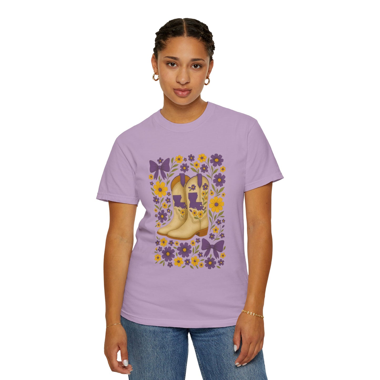 T-Shirt - Western Floral Boot T-Shirt, Vintage Graphic Shirt, Gift for Cowgirl, LSU Tigers, Louisiana Game Day